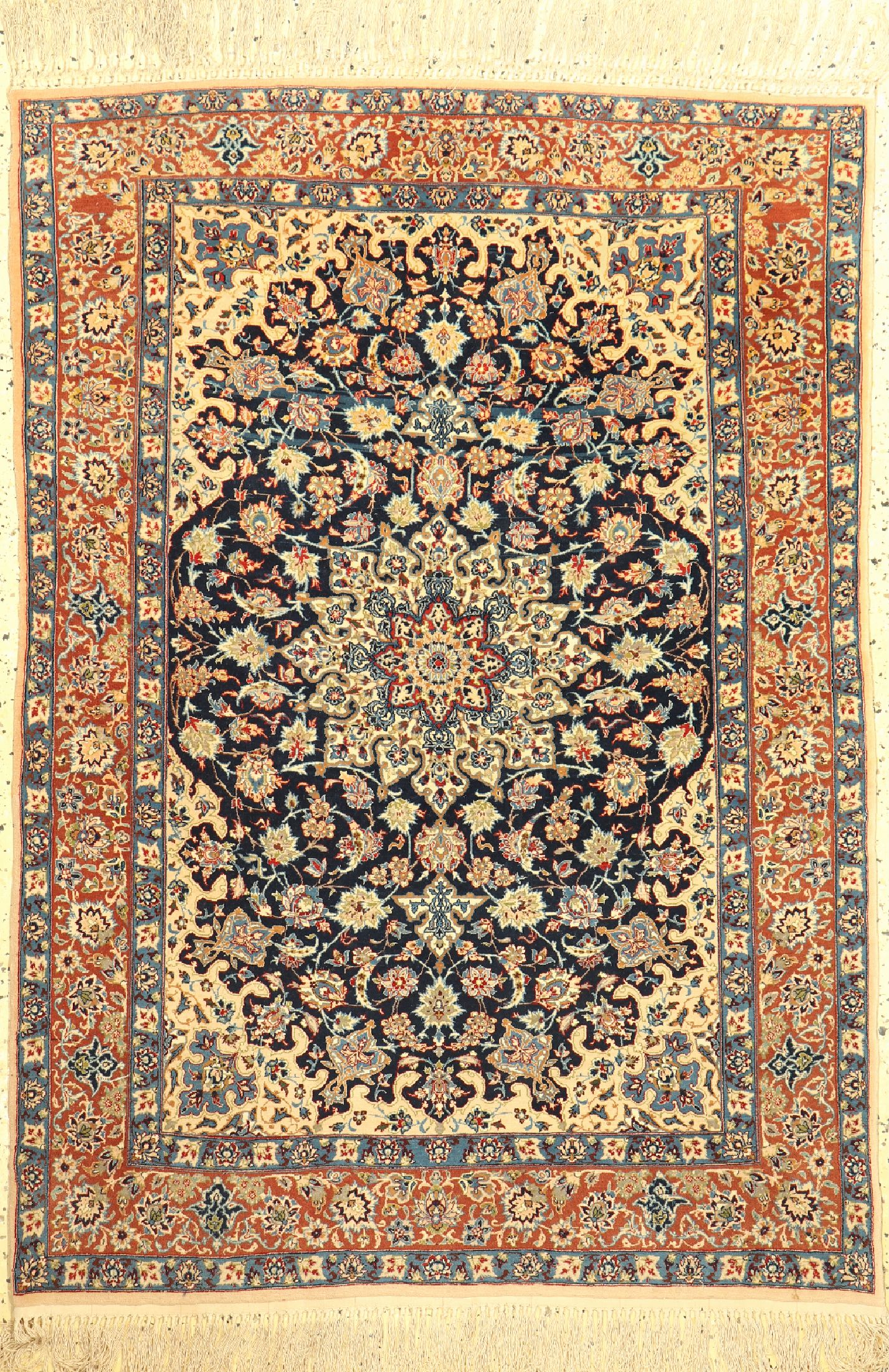 Esfahan fein alt, Persien, um 1950, Korkwolle auf Seide, ca. 145 x 105 cm, ca. 1,0Mio. Kn/qm, EHZ: 1-2