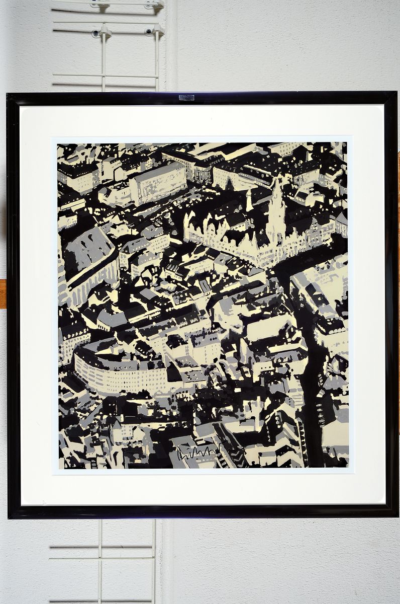 Detail k: Gerhard Richter, geb. 1932, "Stadtbild Mü", Hrsg. Dallas Museum of Art 2002, Offsetlithografie auf dünnem Karton, handsign. mit schwarzem ...