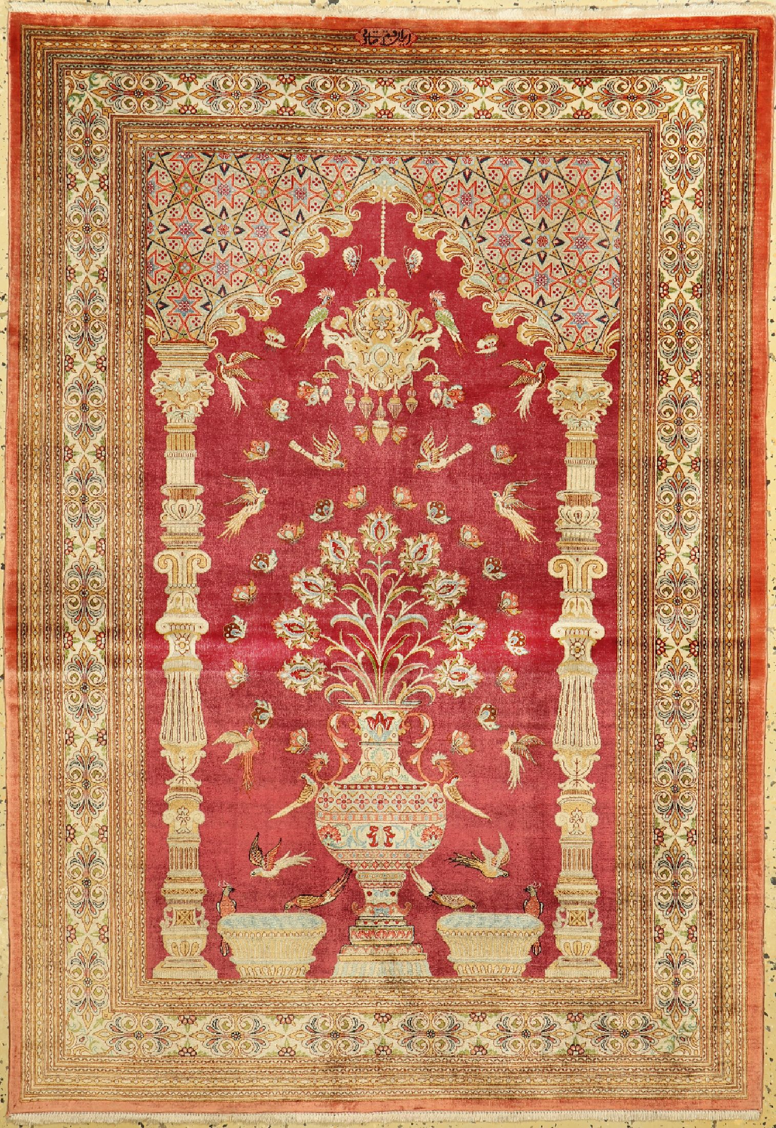 Ghom Seide fein, Persien, signiert(Sadeghi), ca. 50 Jahre, reine Naturseide, ca. 150 x 103 cm, ca. 1,0 Mio. Kn/qm, gereinigt, EHZ: 1-2