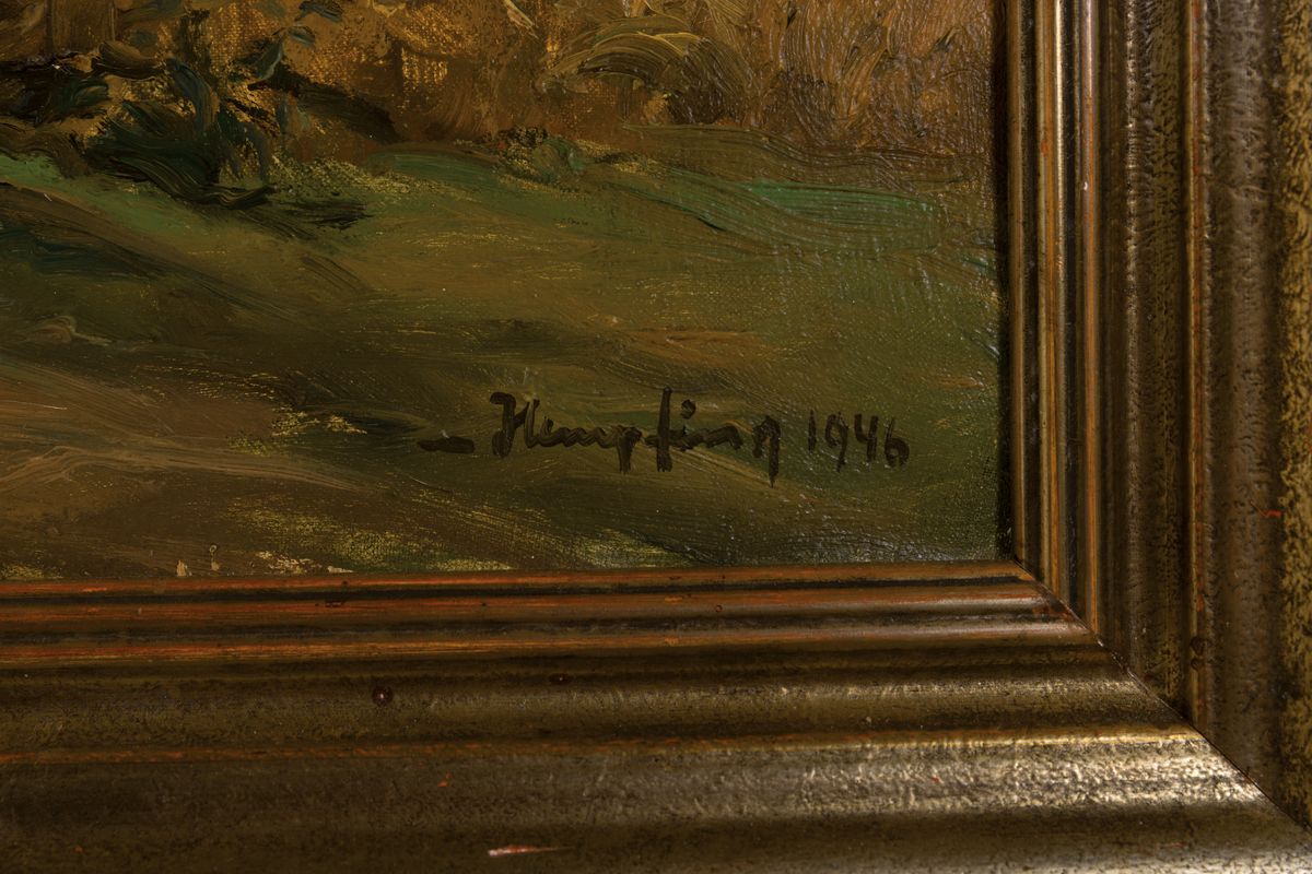 Detail a: Wilhelm Hempfing, 1886 Schönau-1948 Karlsruhe, Studium an der Akademie Karlsruhe, Meisterschüler von Friedrich Fehr, hier: Landschaft mit See und ...