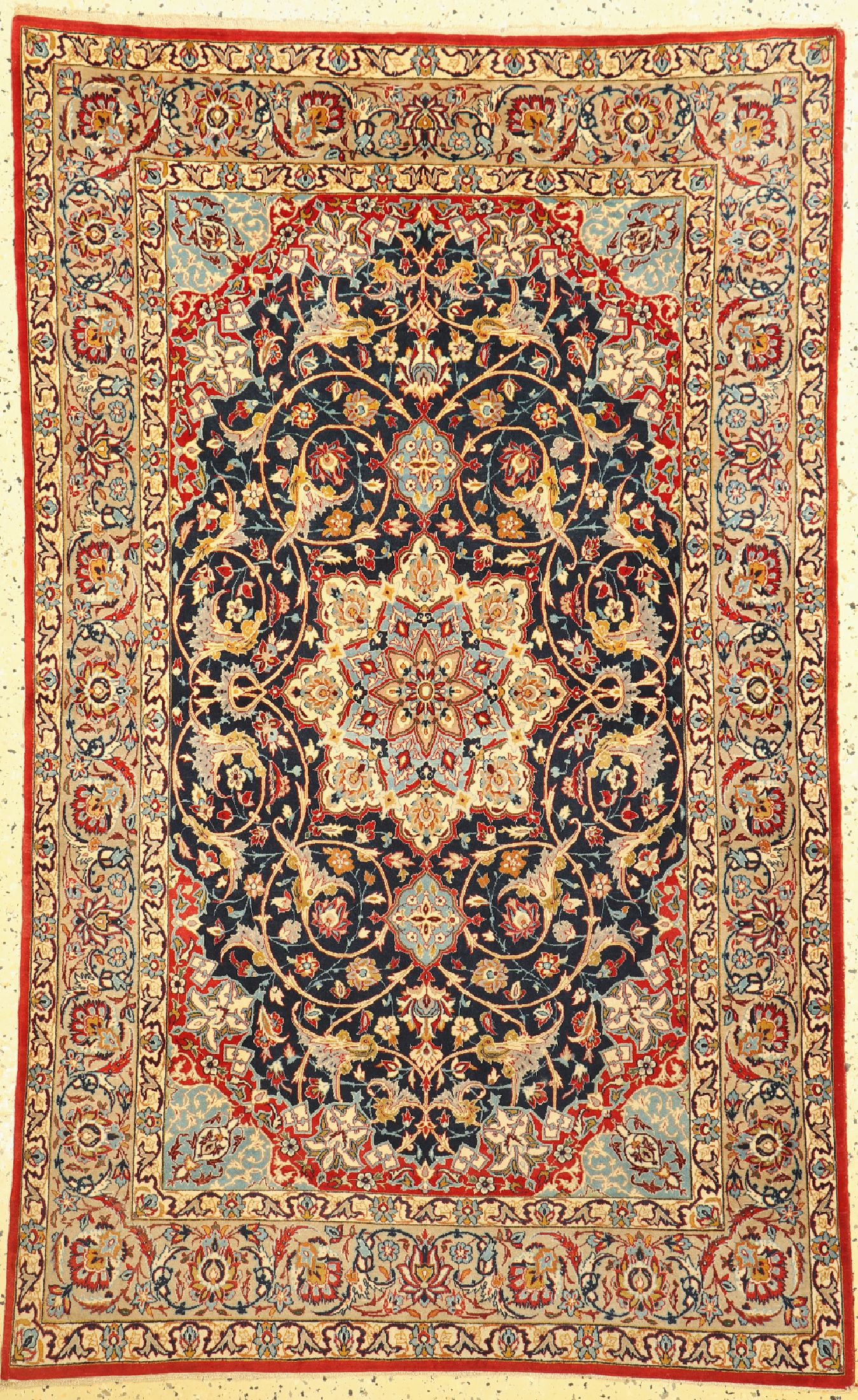 Esfahan fein, Persien, um 1960, Korkwolle auf Seide, ca. 165 x 100 cm, ca. 1,0 Mio. Kn/qm, EHZ: 2