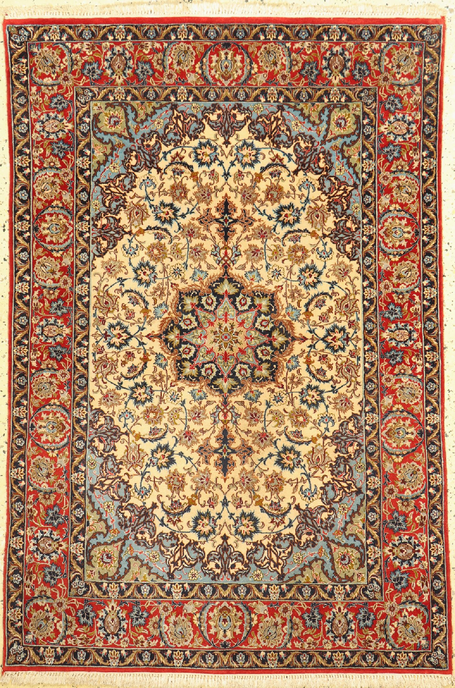 Esfahan fein, Persien, um 1960, Korkwolle mit und auf Seide, ca. 161 x 110 cm, ca. 1,0 Mio. Kn/qm, EHZ: 1-2