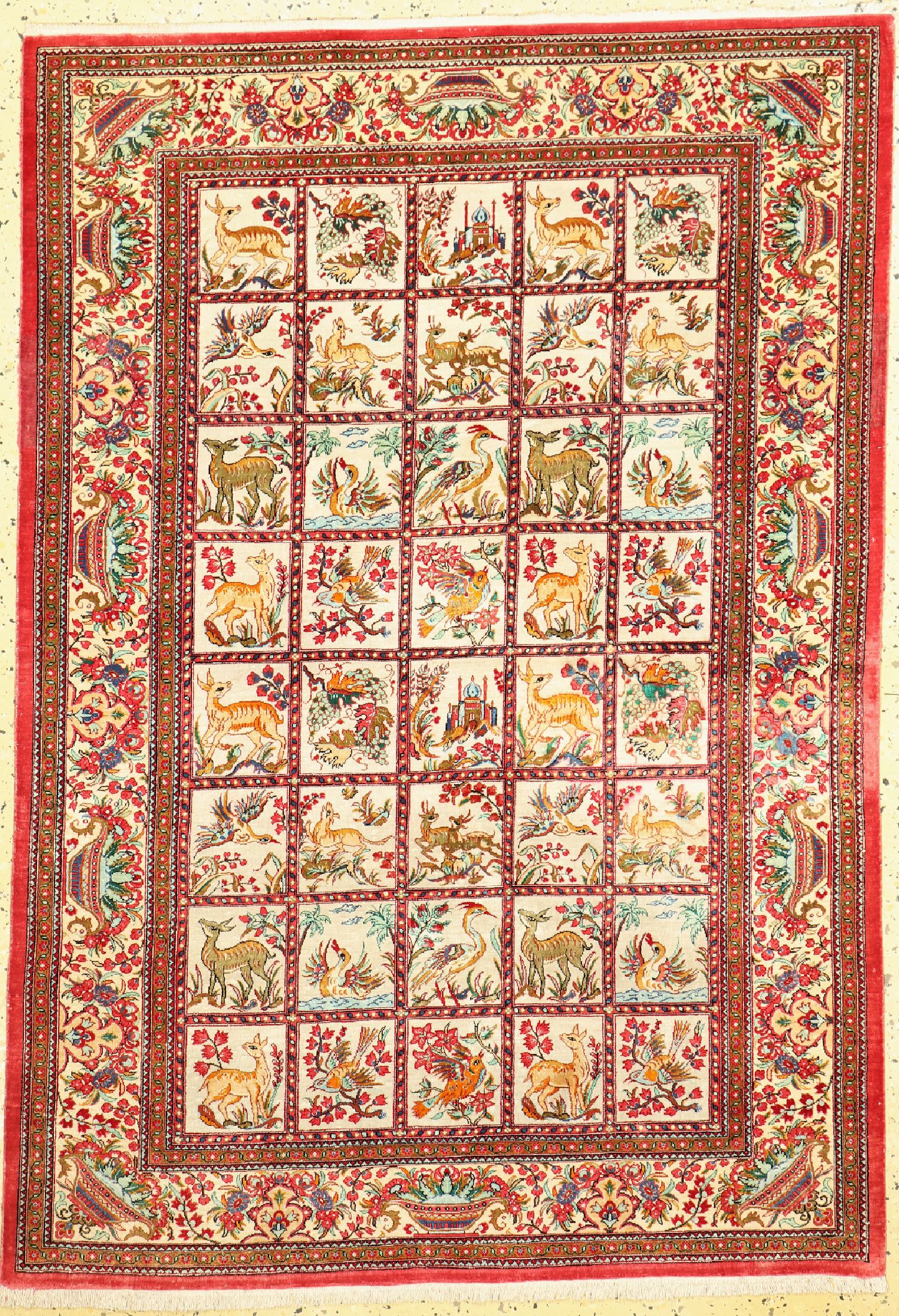 Ghom Seide fein, Persien, ca. 50 Jahre, reine Naturseide, ca. 152 x 108 cm, leicht verfärbt, EHZ: 1-2