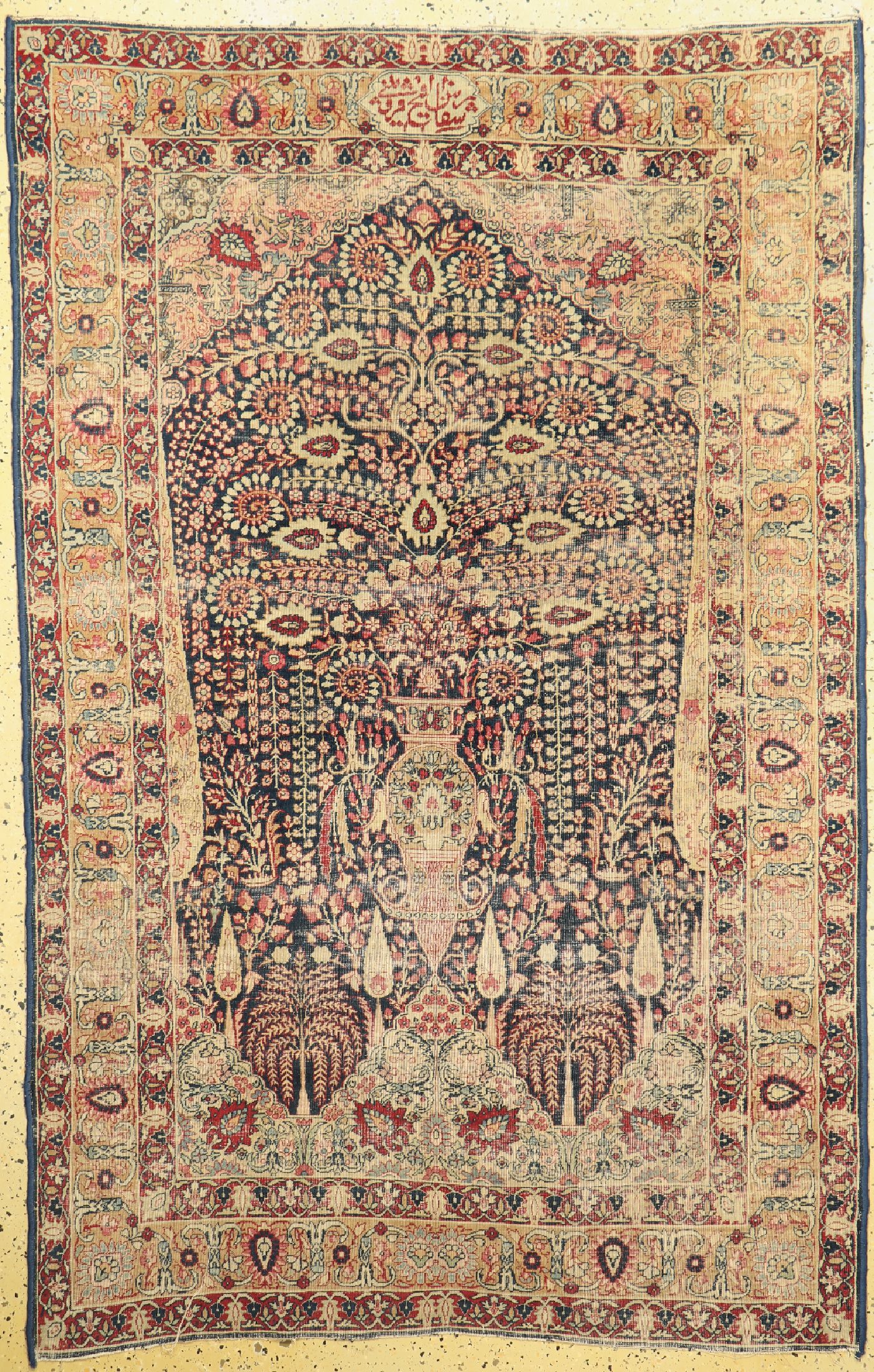 Kerman Ravar antik Persien, signiert(Auftragsarbeit), 19.Jhd, Wolle auf Baumwolle, ca. 210 x 135 cm, EHZ: 3