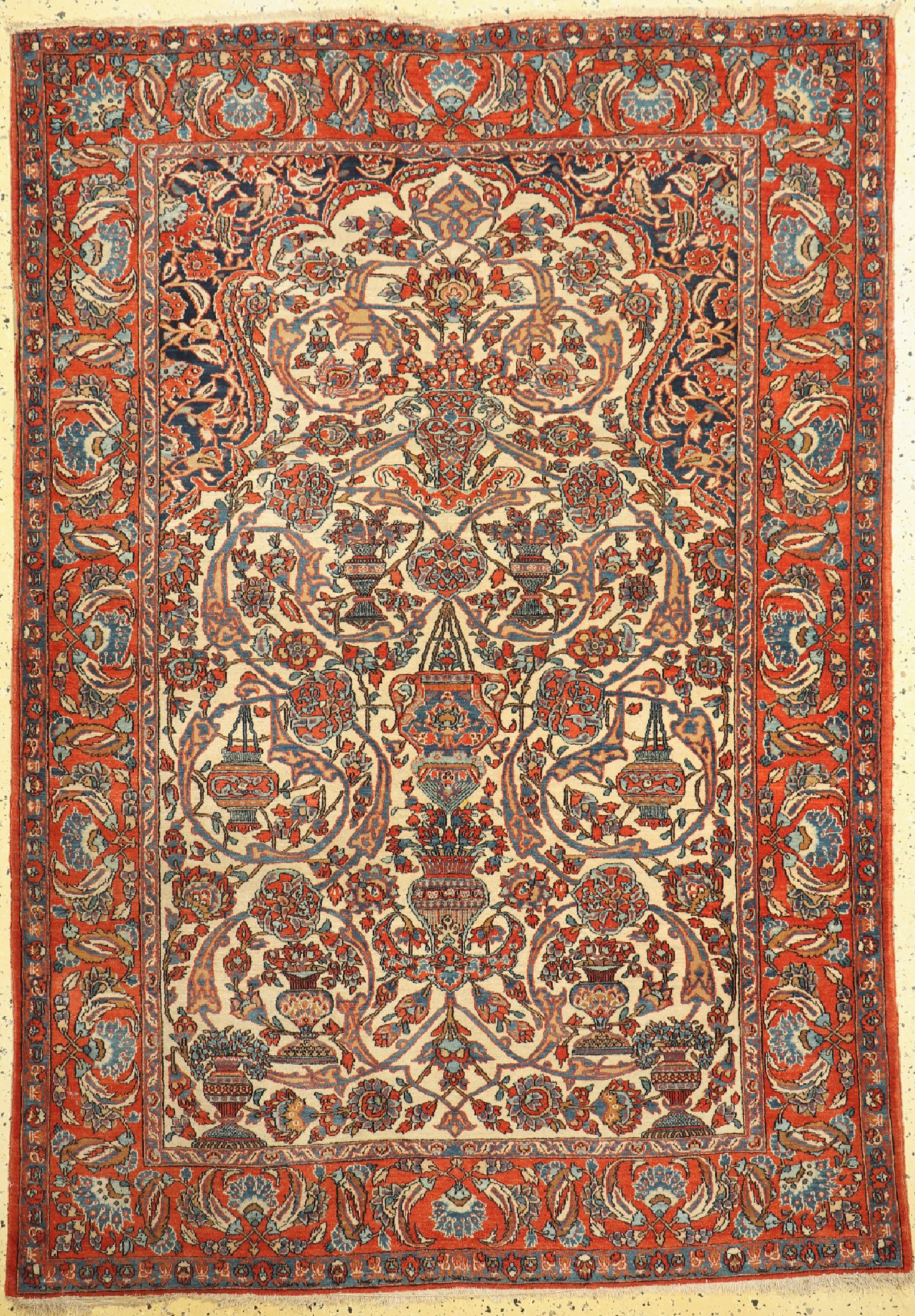 Esfahan antik, Persien, um 1900, Wolle auf Baumwolle, ca. 212 x 150 cm, Mottenfraß, EHZ: 3