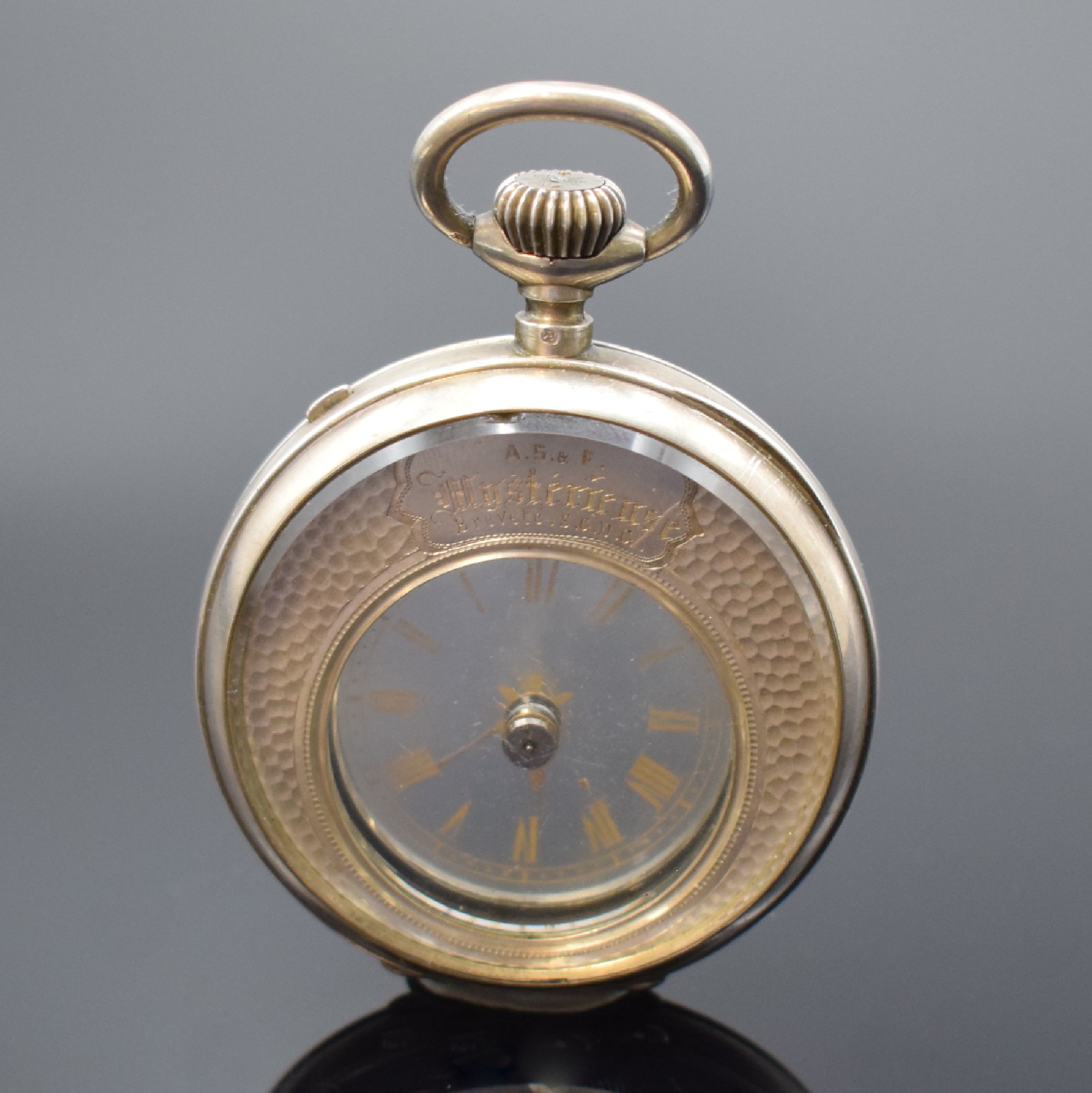 Detail a: A.S & F (Armand Schwob & Frère) Mysterieuse Herrentaschenuhr in Silber, Schweiz um 1880, Geh. beids. vergl., Glaszifferblatt m. röm. Zahlen, ...