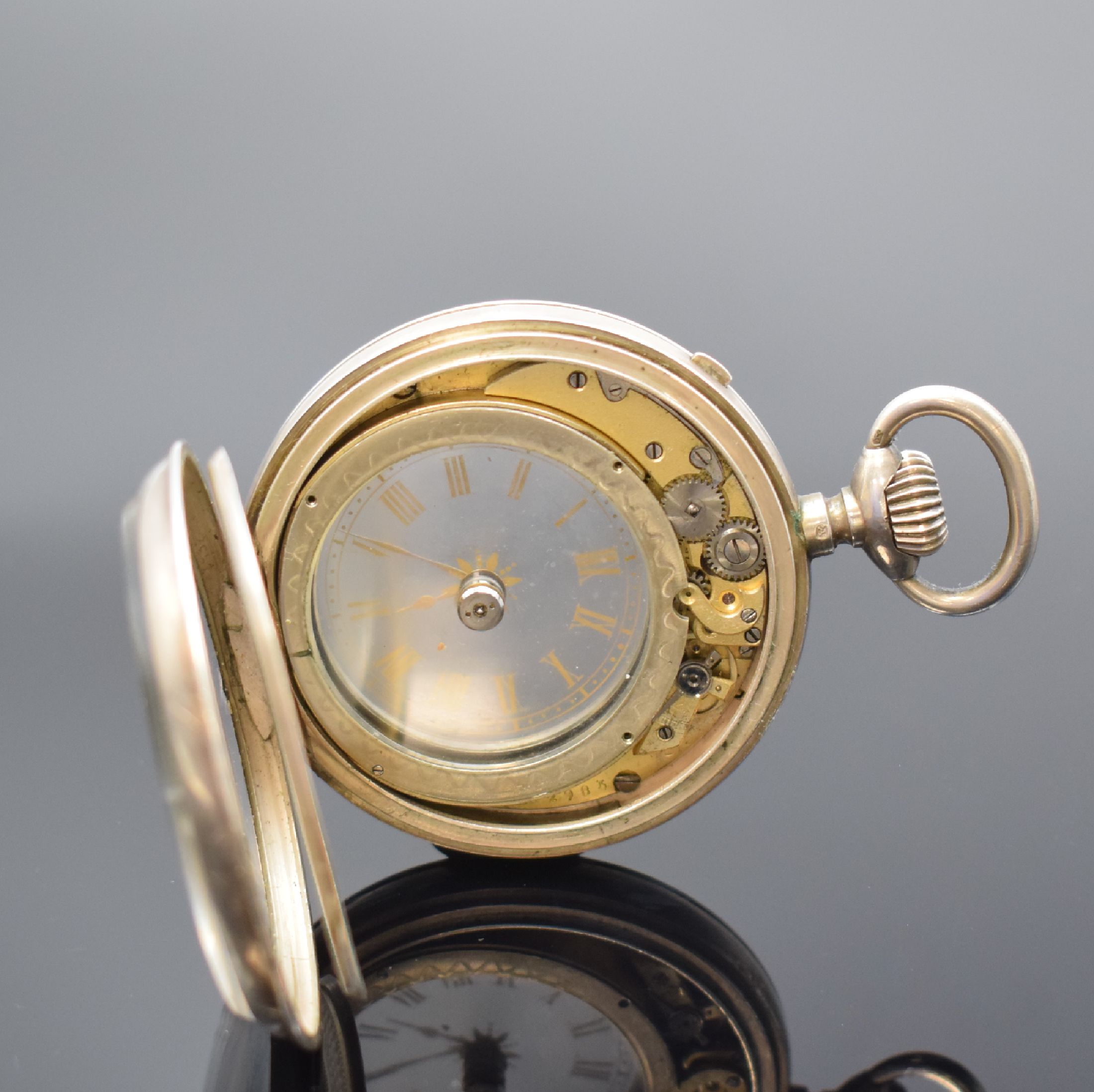 Detail d: A.S & F (Armand Schwob & Frère) Mysterieuse Herrentaschenuhr in Silber, Schweiz um 1880, Geh. beids. vergl., Glaszifferblatt m. röm. Zahlen, ...