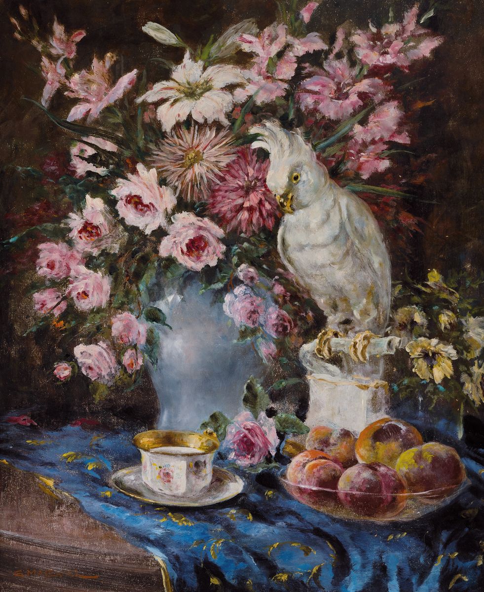Georg Majewicz, 1897 Polkwitz-1965 Münchberg, bekannter deutscher Tier- und Landschaftsmaler, wirkte in Berlin, hier: Stillleben mit Blumen, ...