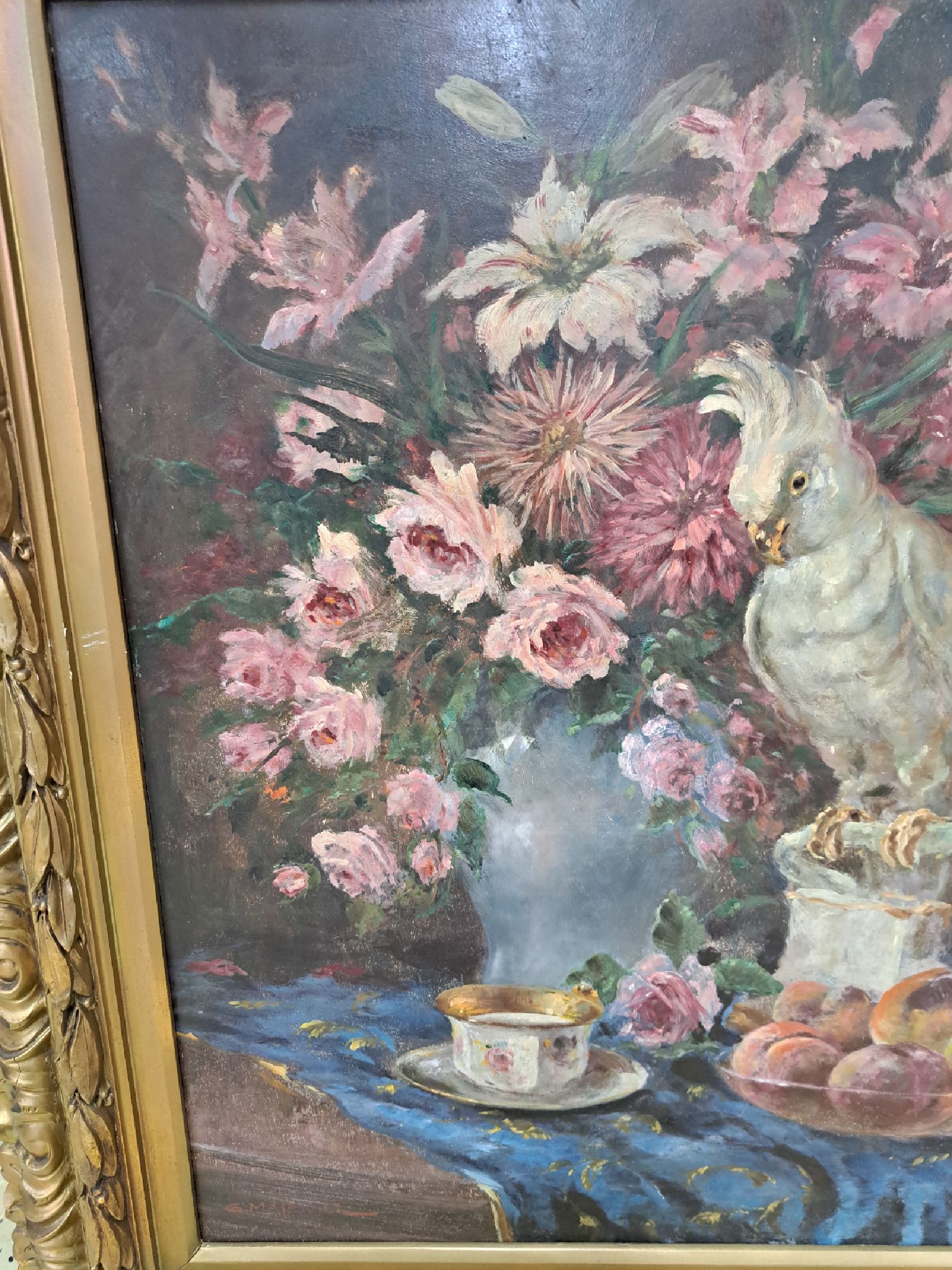 Detail d: Georg Majewicz, 1897 Polkwitz-1965 Münchberg, bekannter deutscher Tier- und Landschaftsmaler, wirkte in Berlin, hier: Stillleben mit Blumen, ...