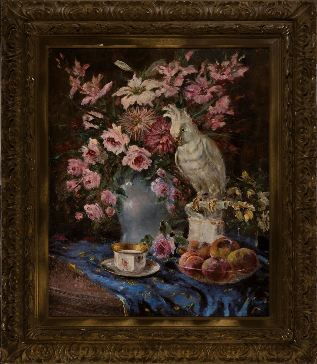 Detail k: Georg Majewicz, 1897 Polkwitz-1965 Münchberg, bekannter deutscher Tier- und Landschaftsmaler, wirkte in Berlin, hier: Stillleben mit Blumen, ...