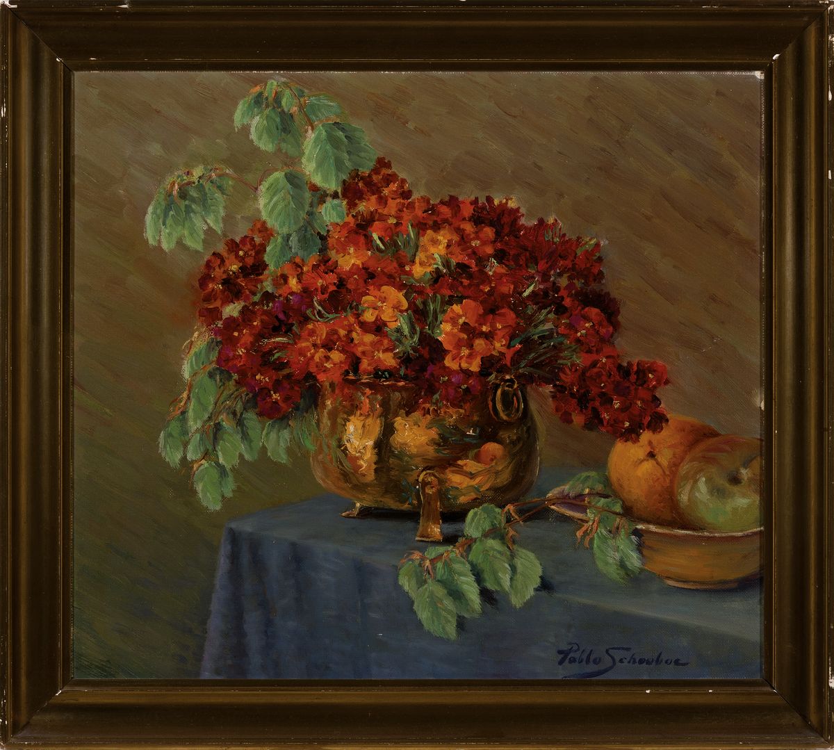 Detail k: Pablo Schouboe, 1874 Ringsted-1941 Kopenhagen, Stillleben mit Blumen und Früchten, Öl/Lwd/Holz, signiert, ca. 39x44cm, R.