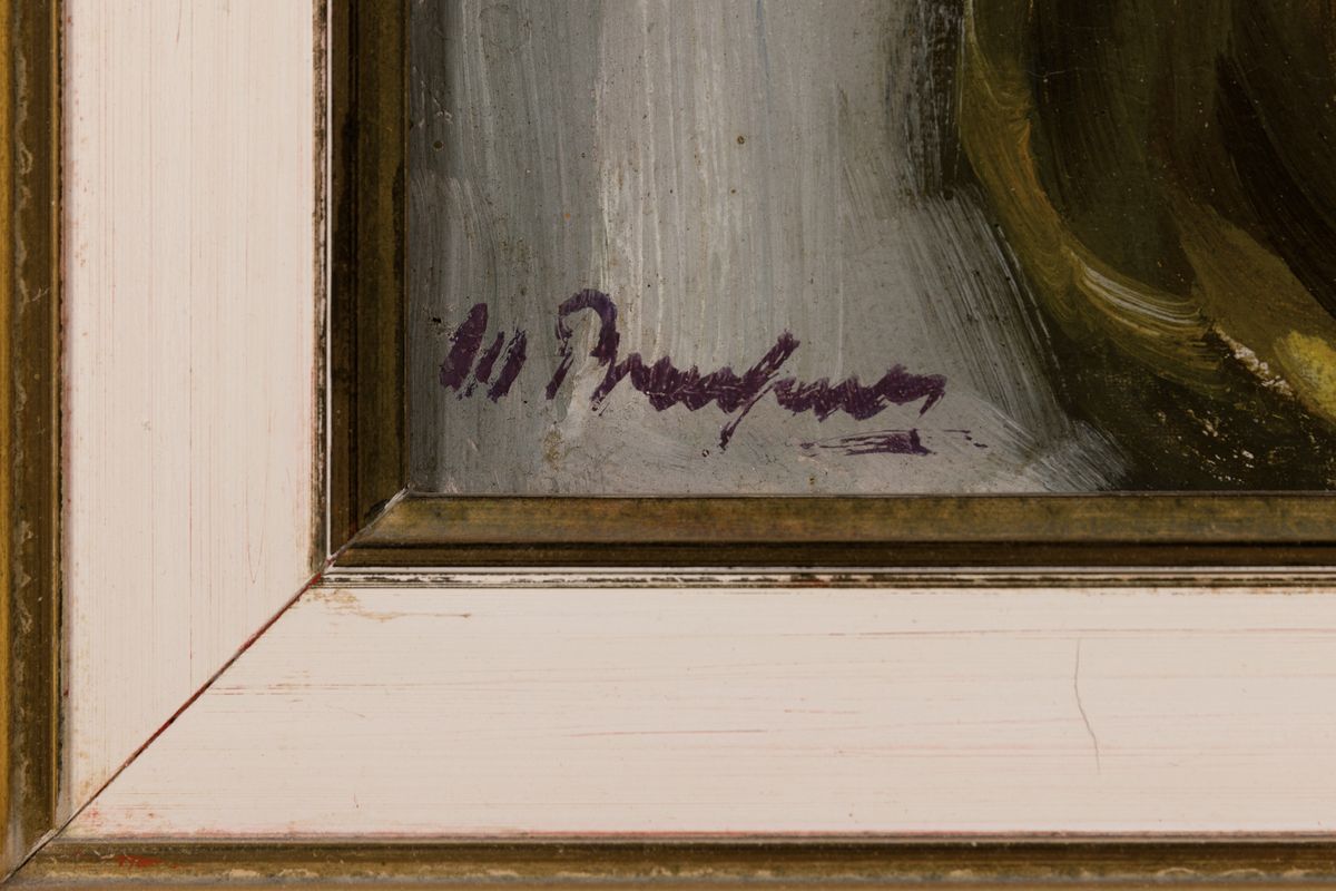 Detail a: Willy Brandes, 1876 Bornstädt bei Potsdam-1946 Wannsee, Stillleben mit Blumen, Äpfeln und Teedose, Öl/Lwd, links unten sign., ca. 54.5x44.5cm, ...