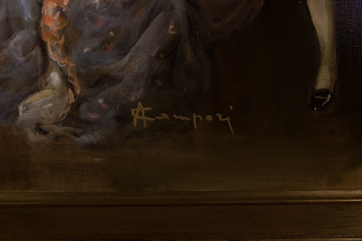 Detail a: A. Campori, zeitgenössischer Traditionalist, Maler mit seinen Modellen im Salon, Rokokozeit, Öl/Lwd, rechts unten signiert, ca. 50x70cm, R. ca. ...