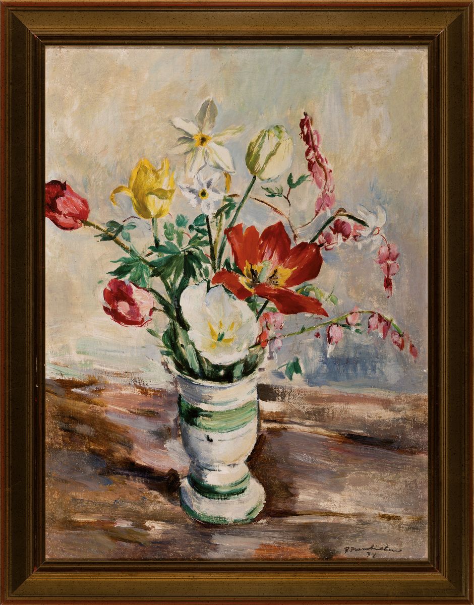 Detail k: Georg Hambüchen, Düsseldorf 1901-1971, Stillleben in Vase, Öl/Leinwand, signiert, 60 x 45 cm, Rahmen