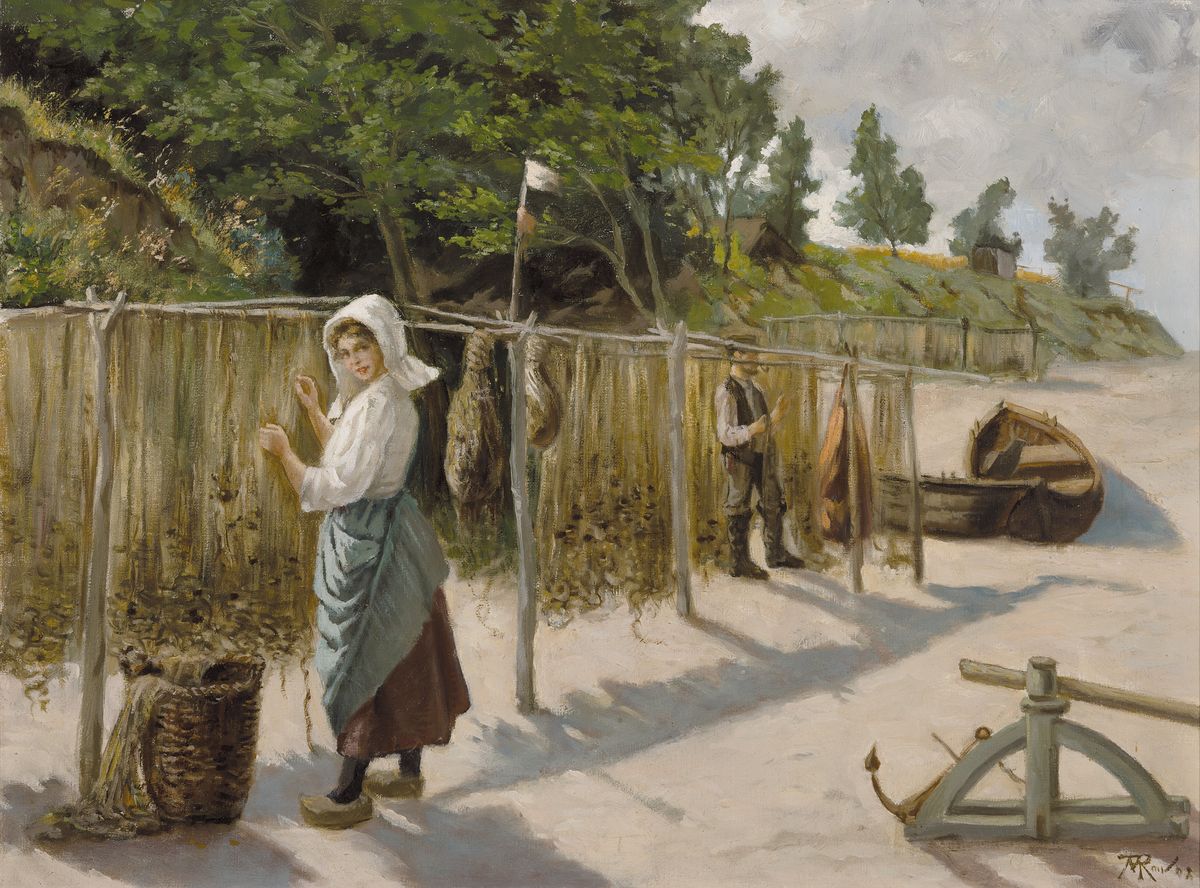 Martin Friedrich Rau, geb. 1858 Berlin, Netzflickerin, Öl/Lwd, rechts unten signiert und datiert 07, ca. 47x63cm, Rahmen