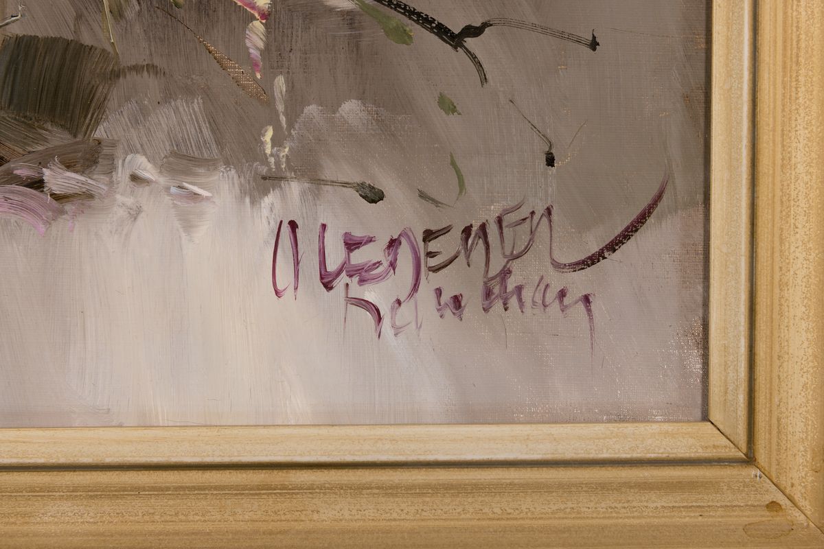 Detail a: Otmar Lederer, geboren 1926 München, Blumenstillleben, Öl/Lwd, signiert, ca. 60 x 50 cm, Rahmen
