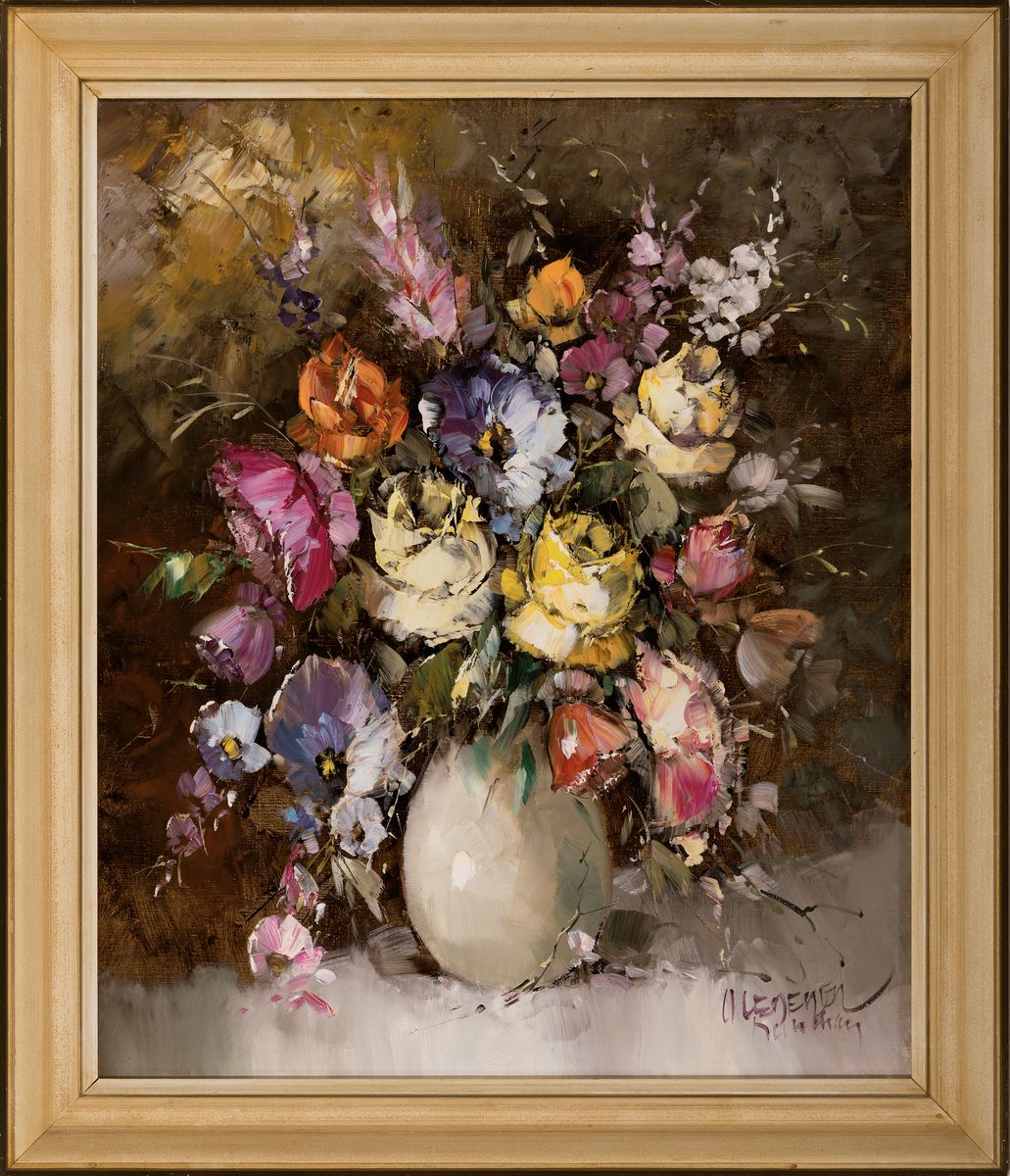 Detail k: Otmar Lederer, geboren 1926 München, Blumenstillleben, Öl/Lwd, signiert, ca. 60 x 50 cm, Rahmen