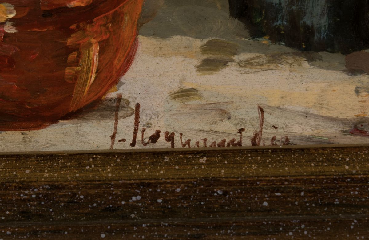 Detail a: Giovanni Scognamiglio, 20. Jh., hier: Markt in Neapel, intime Darstellung des Marktlebens mit Handwerk und Verkauf, feine Alla-prima Malerei z.T. ...