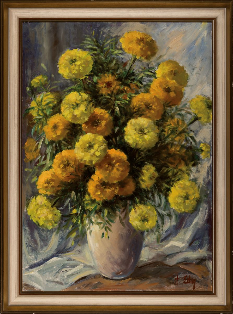 Detail k: Hubert Leo Eder, Maler der 1. Hälfte des 20. Jahrhundert, Blumenstillleben, Öl/Hartfaser, rechts unten signiert, ca. 85x60cm, R.