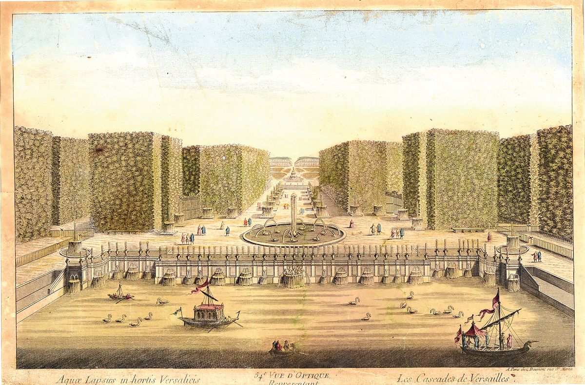 4 Guckkastenbilder, 18.Jh., Kupferstiche, Martin Gottfried Crophius: Ansicht des Potsdamer Stadtschloss aus der Serie von Schlössern und Lusthäuser ...