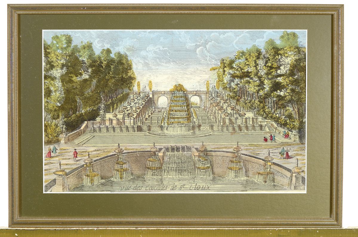 Detail l: 4 Guckkastenbilder, 18.Jh., Kupferstiche, Martin Gottfried Crophius: Ansicht des Potsdamer Stadtschloss aus der Serie von Schlössern und Lusthäuser ...