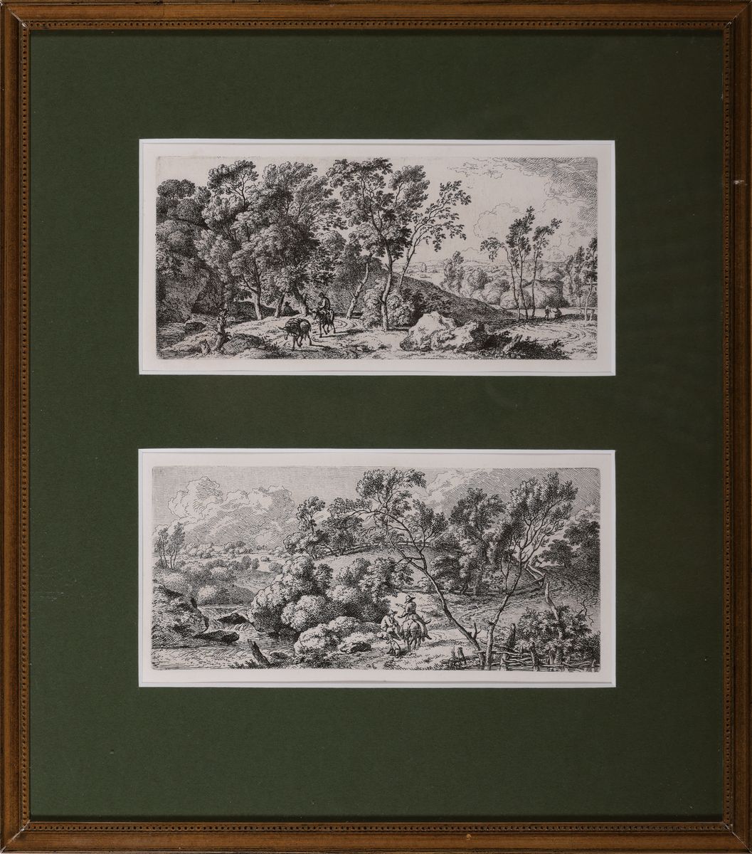 Detail l: Franz Kobell, 1749-1822, 3 Radierungen, Landschaften mit Figurenstaffage, Schäferidyll, je im Druck signiert und datiert 1779, 1774 und 1773, Platte ...
