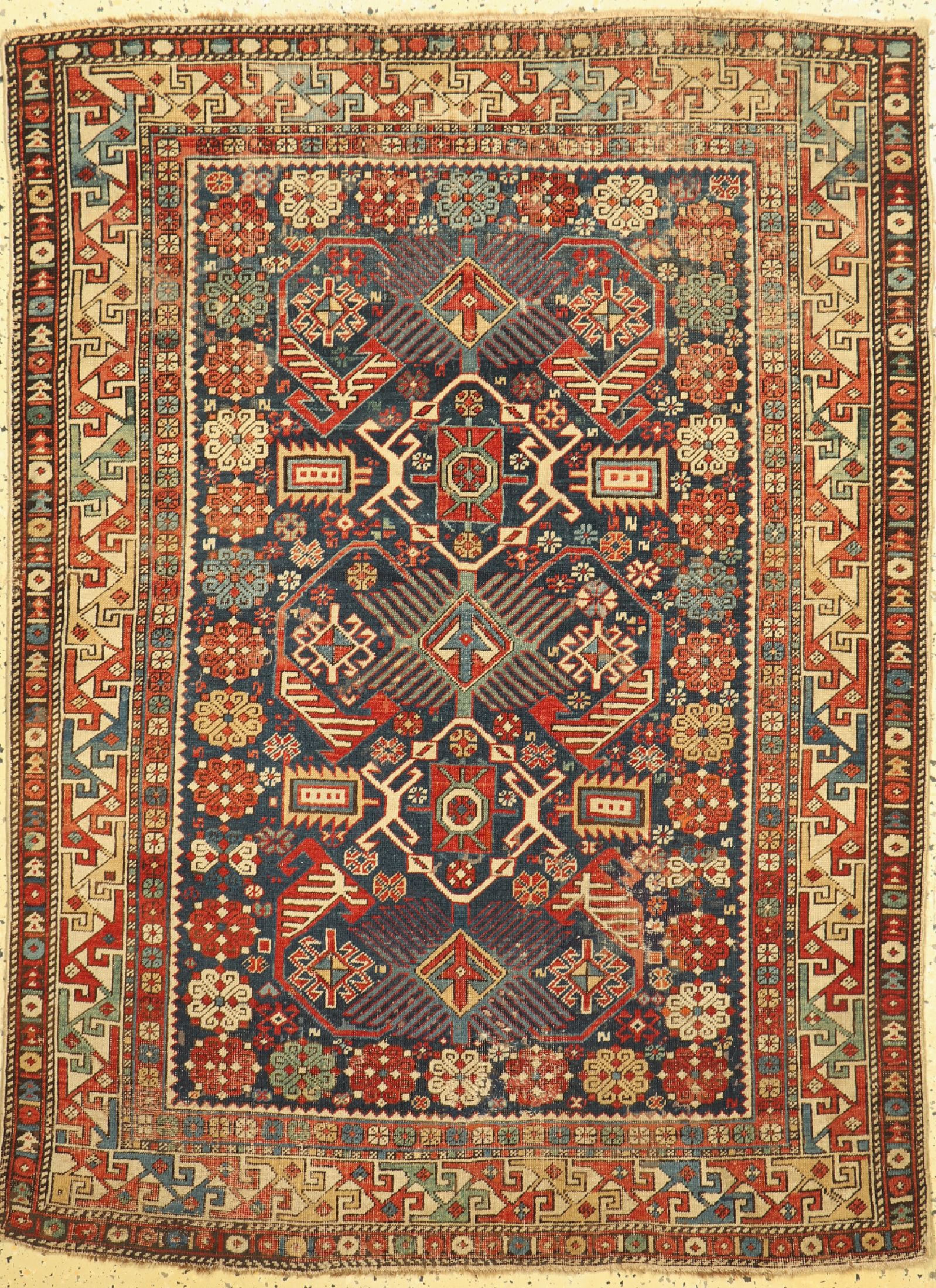 Schirwan antik, Kaukasus, 19.Jhd, Wolle aufWolle, ca. 160 x 120 cm, alte Restaurierungen,EHZ: 3