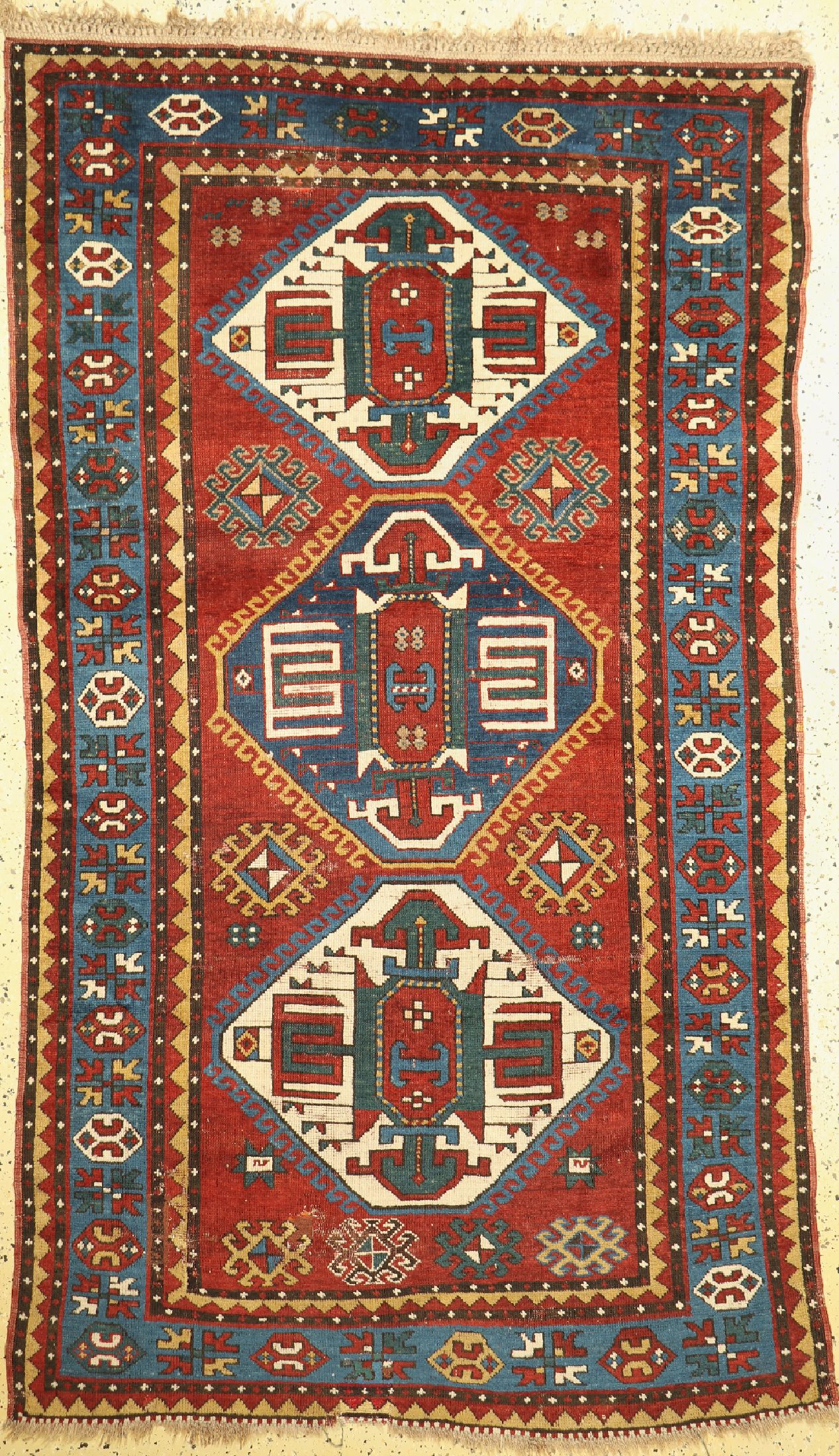 Kazak antik, Kaukasus, 19.Jhd, Wolle auf Wolle, ca. 240 x 140 cm, restauriert, EHZ: 3