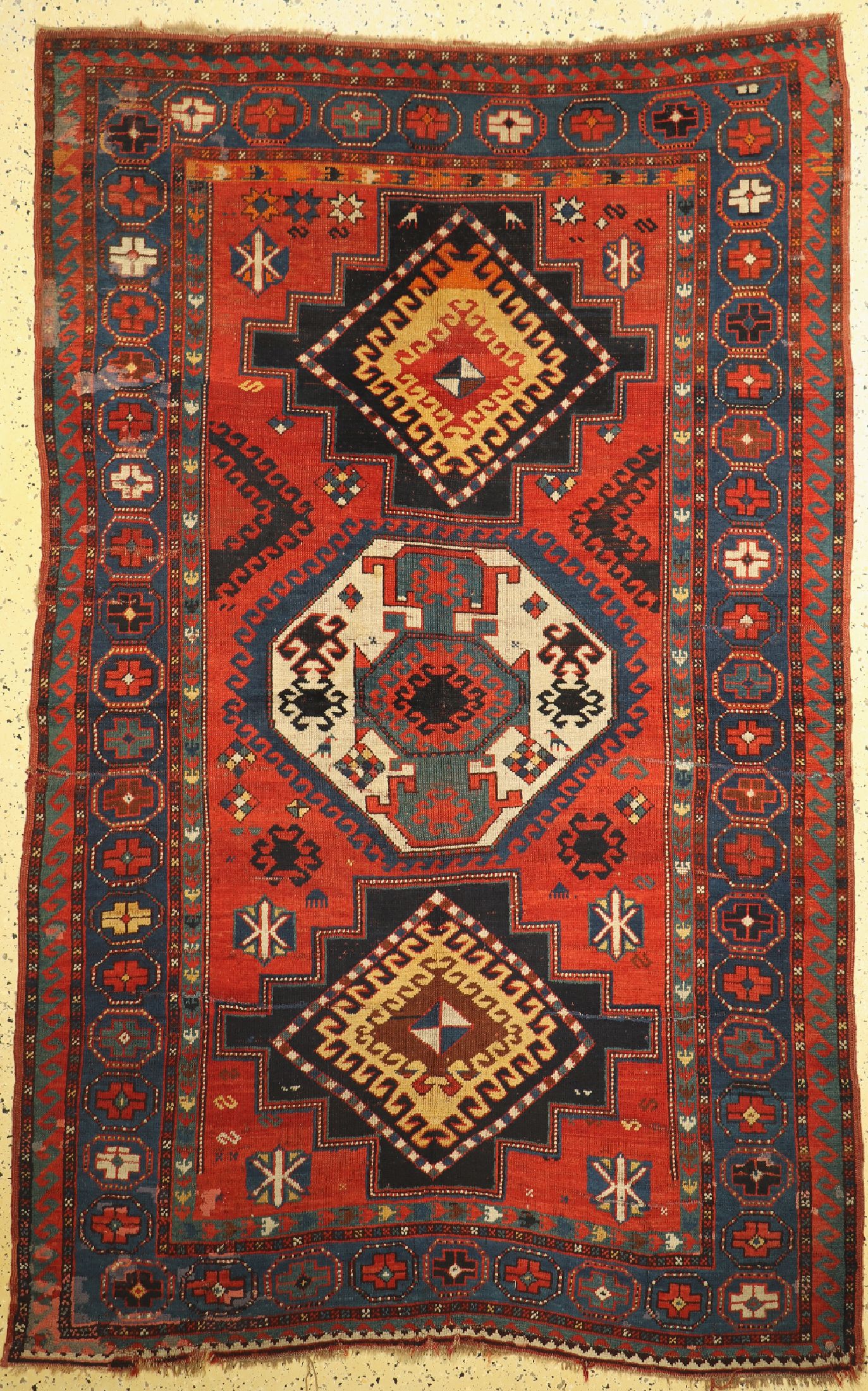 Loripampak antik, Kaukasus, 19.Jhd, Wolle auf Wolle, ca. 245 x 157 cm, alte Restaurierungen, EHZ: 3-4