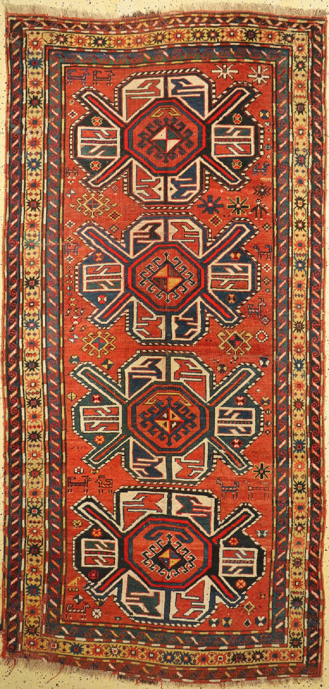 Tier Gül Kazak, Kaukasus, 19.Jhd, Wolle aufWolle, ca. 283 x 135 cm, EHZ: 3-4