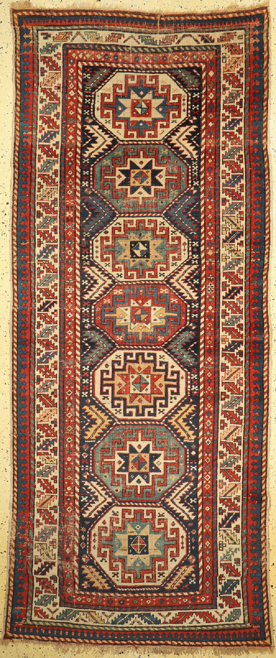 Akstafa antik, Kaukasus, 19.Jhd, Wolle auf Wolle, ca. 278 x 114 cm, restauriert, EHZ: 3