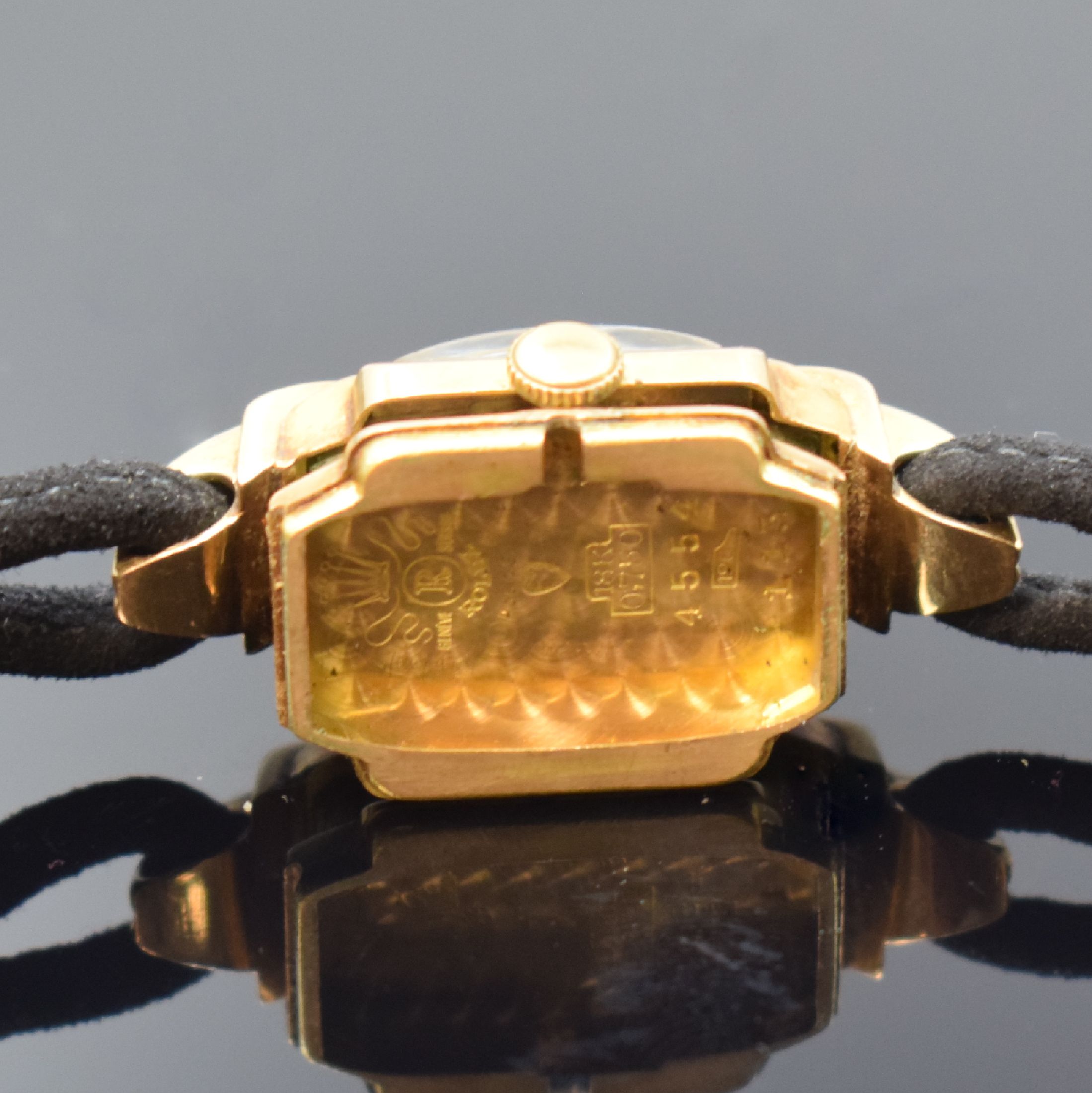Detail f: ROLEX Precision Damenarmbanduhr in RoseG 750/000, Schweiz um 1946, Handaufzug, Boden aufgedr., Stoffband, silb. Zifferbl. rest. u. altersbed. pat., ...