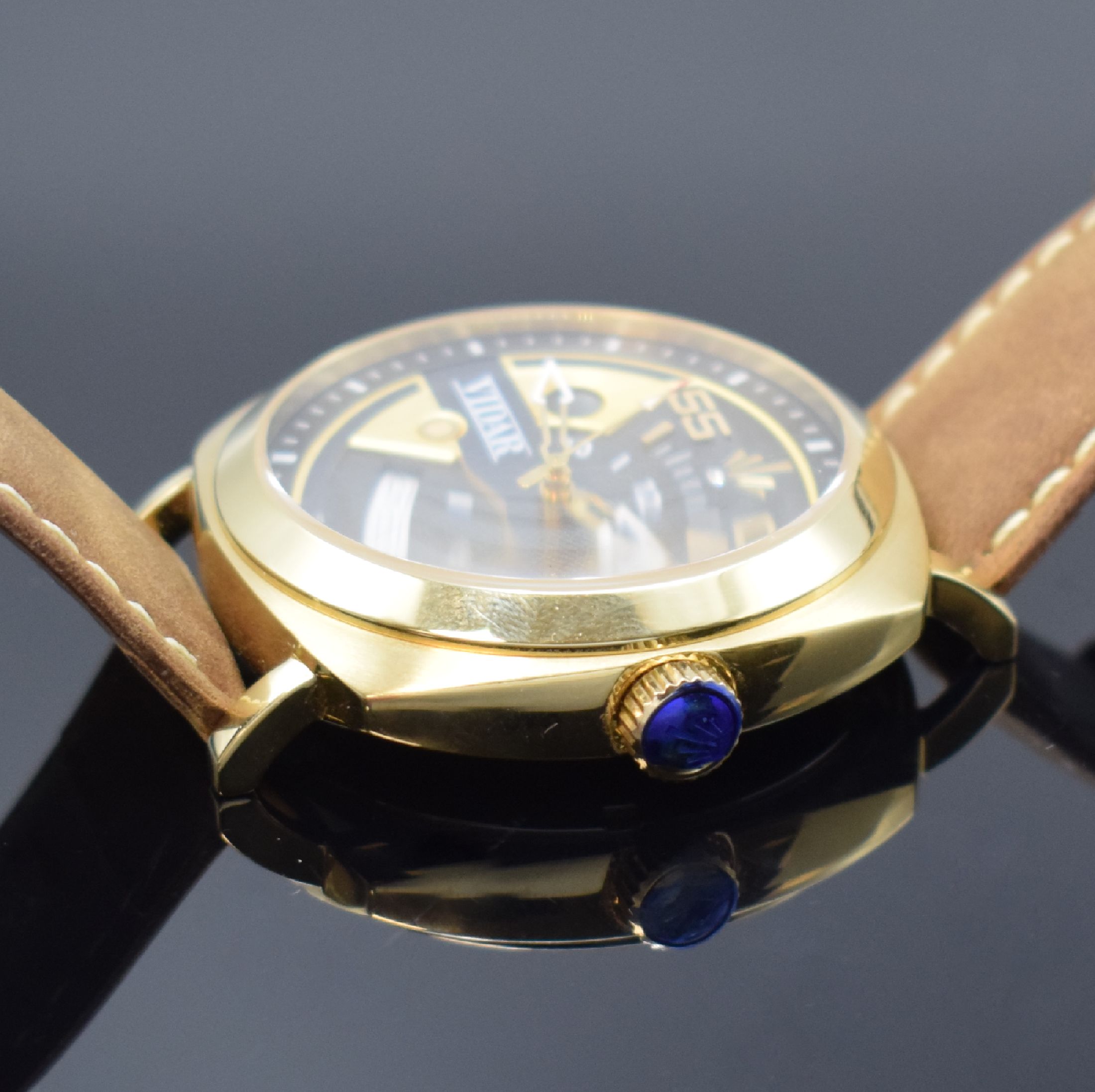 Detail c: VIDAR auf 55 Stück limitierte Herrenarmbanduhr Sidney Edition Referenz VR 017-200-01, Automatik, vergoldetes, kissenförmiges Edelstahlgeh. inkl. ...
