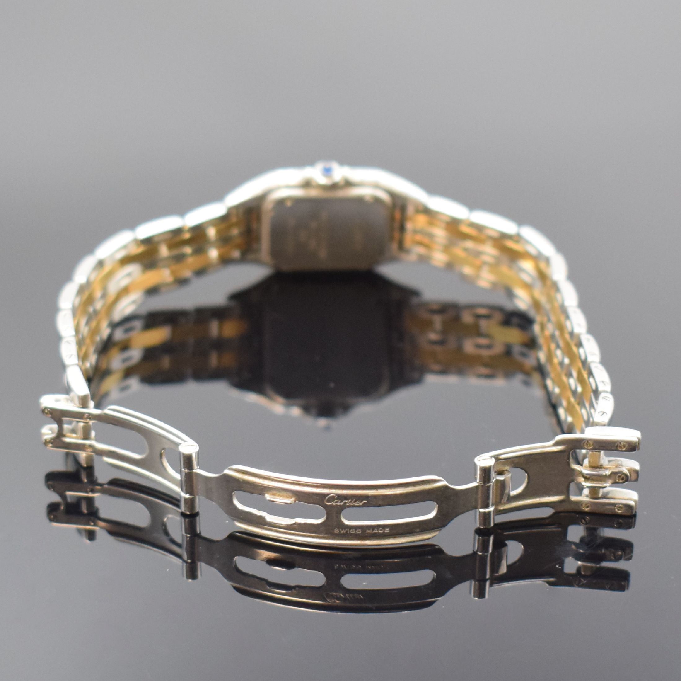 Detail b: CARTIER Panthere Damenarmbanduhr in Stahl/Gold Referenz 1120, Schweiz um 1990, quarz, Boden 8-fach verschr., Schmuckkrone, orig. Gliederband m. dopp. ...