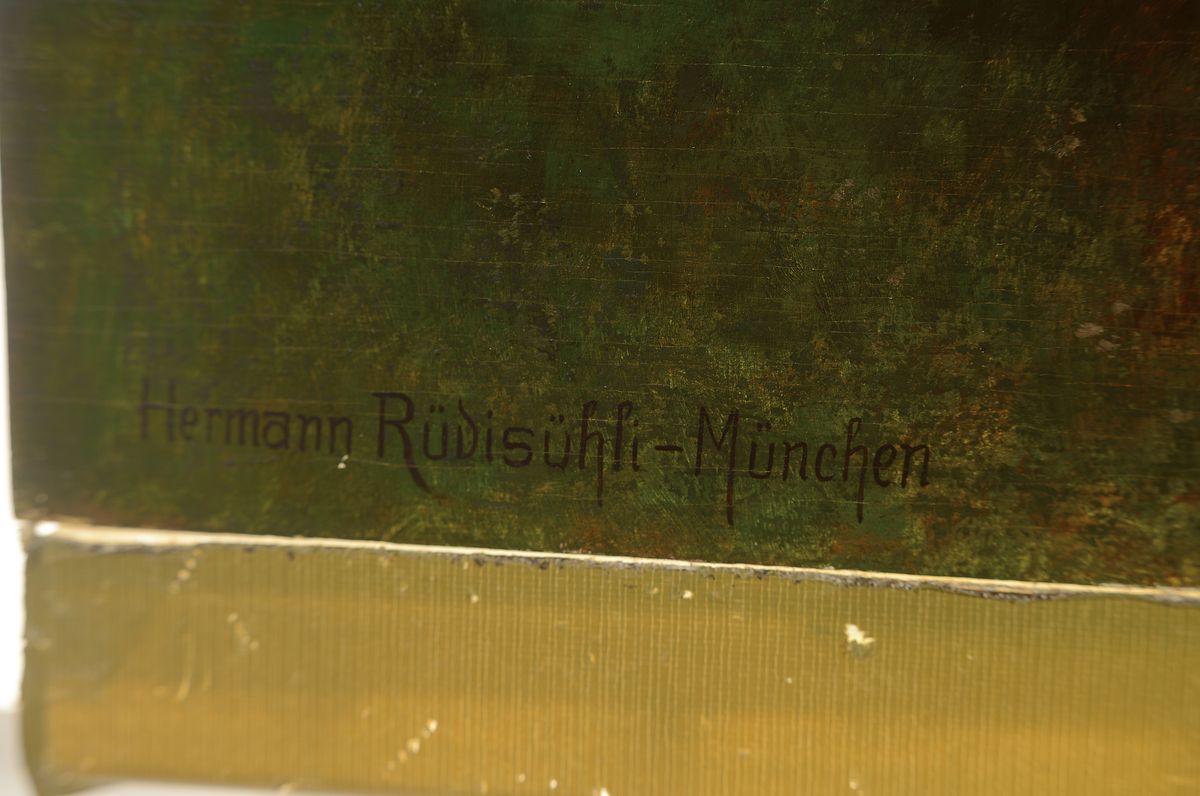 Detail a: Hermann Traugott Rüdisühli, 1864 Lenzburg/Schweiz - 1944 München, Studium an der Akademie Karlsruhe, hier: herbstliche Stimmungslandschaft im ...