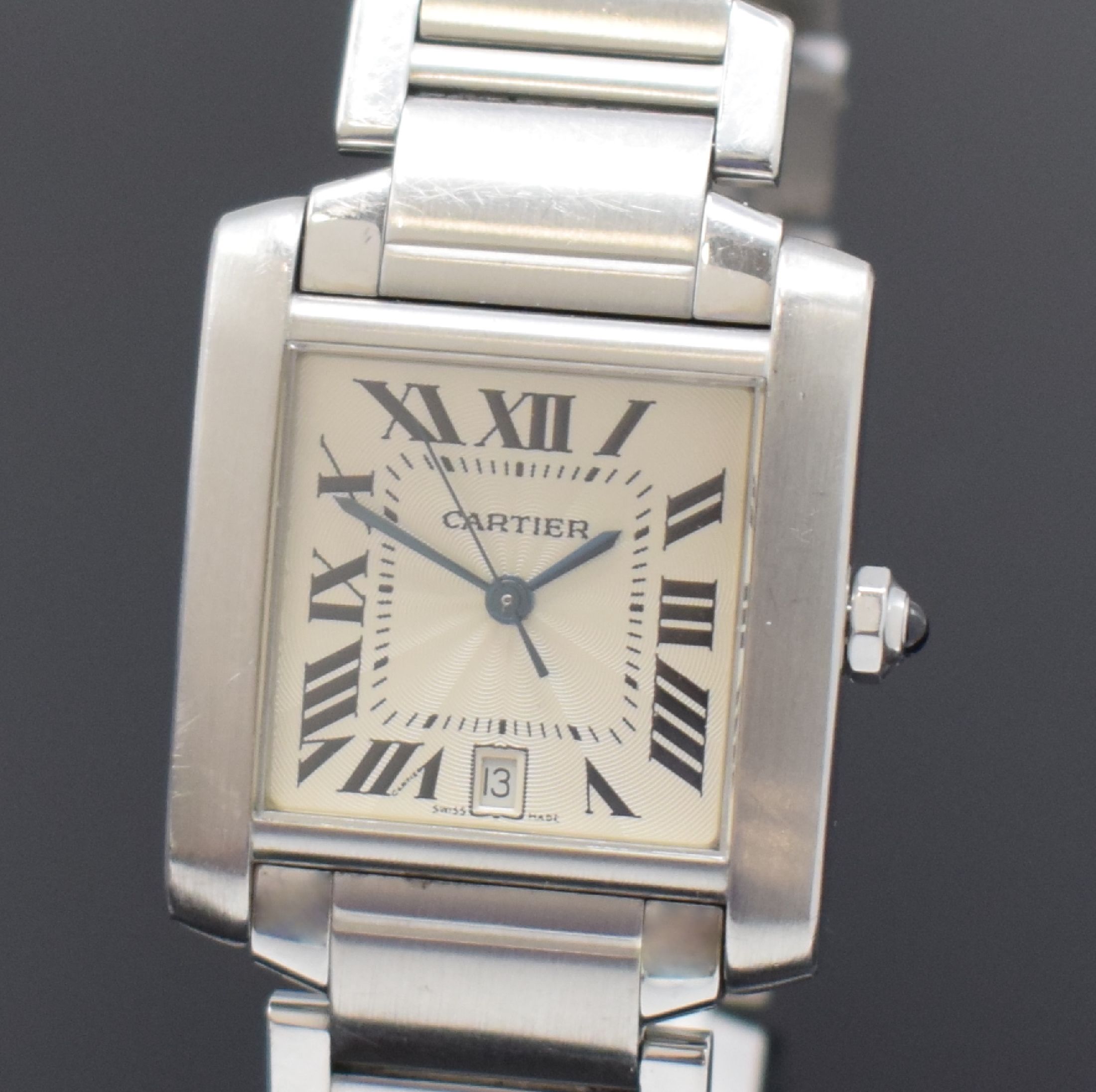 Detail a: CARTIER Tank Francaise Armbanduhr Referenz 2302, Schweiz um 2000, Automatik, Edelstahlgeh. inkl. Gliederband m. dopp. Faltschl., Boden 4-fach ...