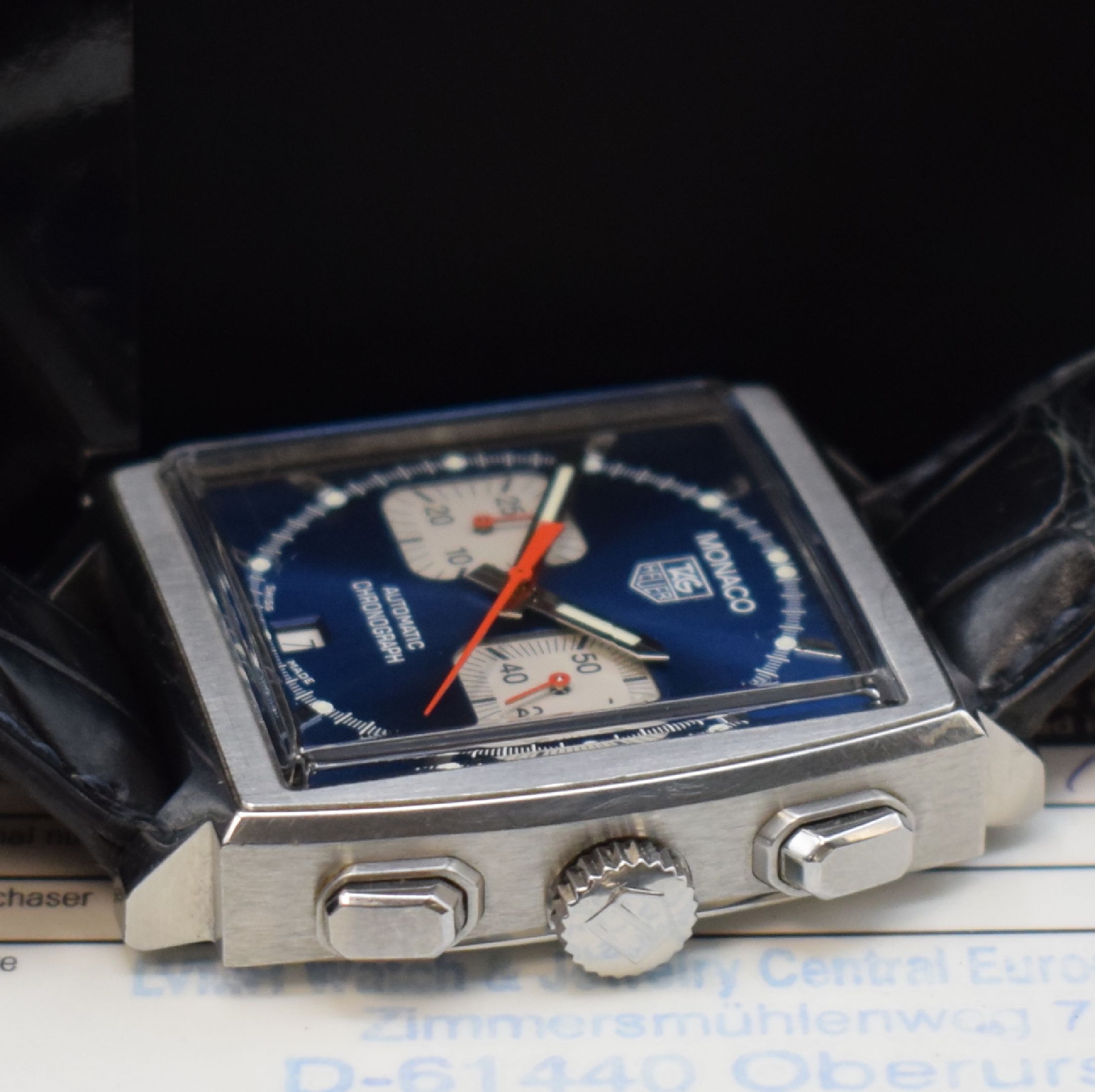 Detail c: TAG HEUER Monaco Herrenarmbanduhr mit Chronograph Ref. CW2113-0, Schweiz um 2007, Automatik, quadrat. Gehäuse, Boden 4-fach verschr., orig. ...