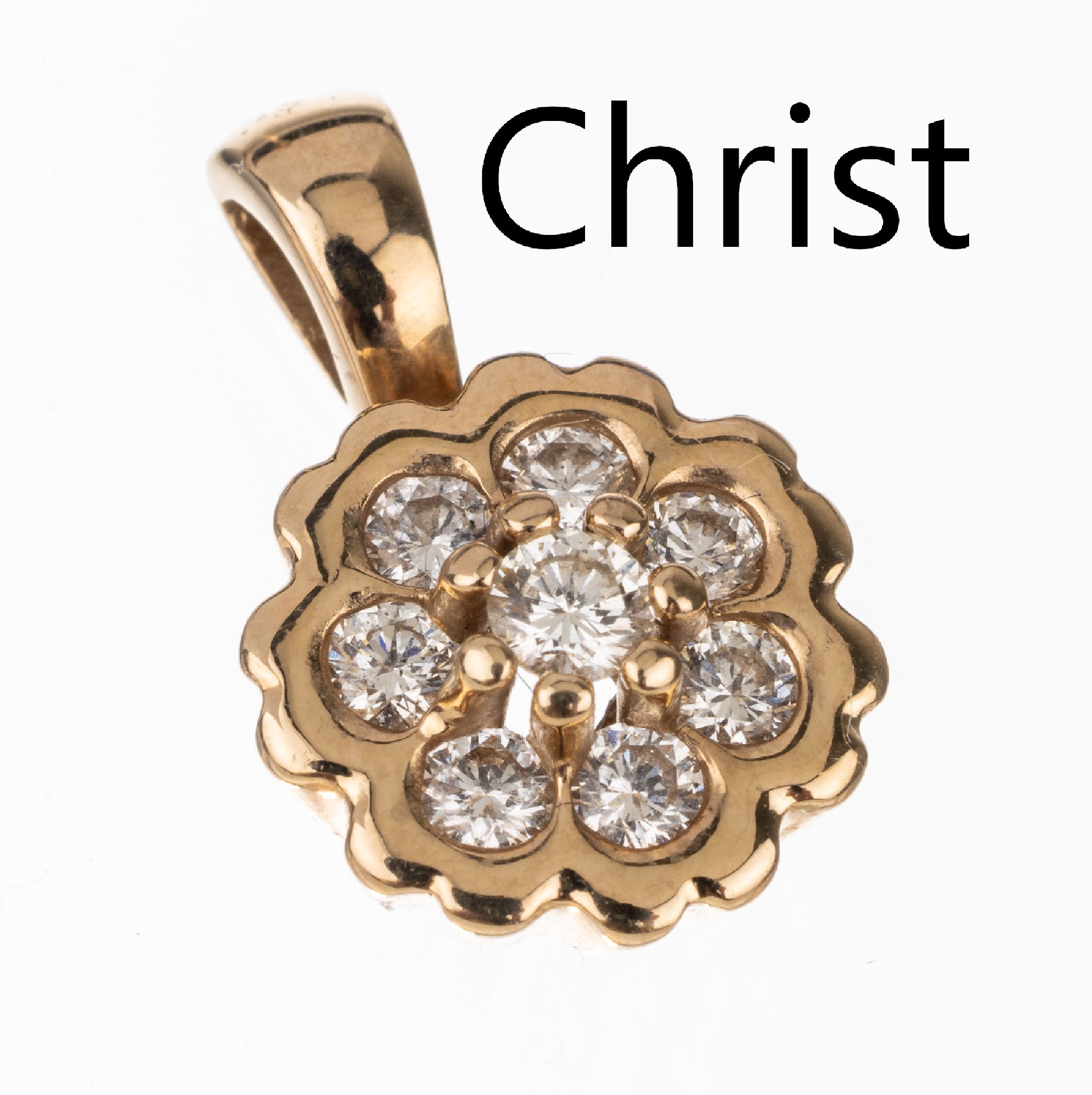 14 kt Gold CHRIST Brillant-Anhänger, GG 585/000, "Blüte", bes. mit Brillanten zus. ca.0.40 ct Weiß/vs-si, ca. 2.4 g