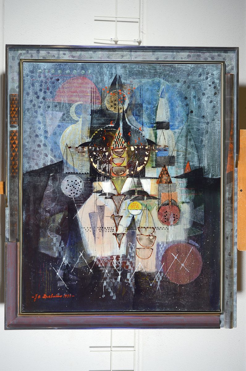 Detail k: J.A. Duchateau, 1917-1996, Ohne Titel, abstrakte Komposition, Öl/Lwd, links unten signiert und dat. 1990, ca. 100x80cm, aufwändig dazu gefertigter ...