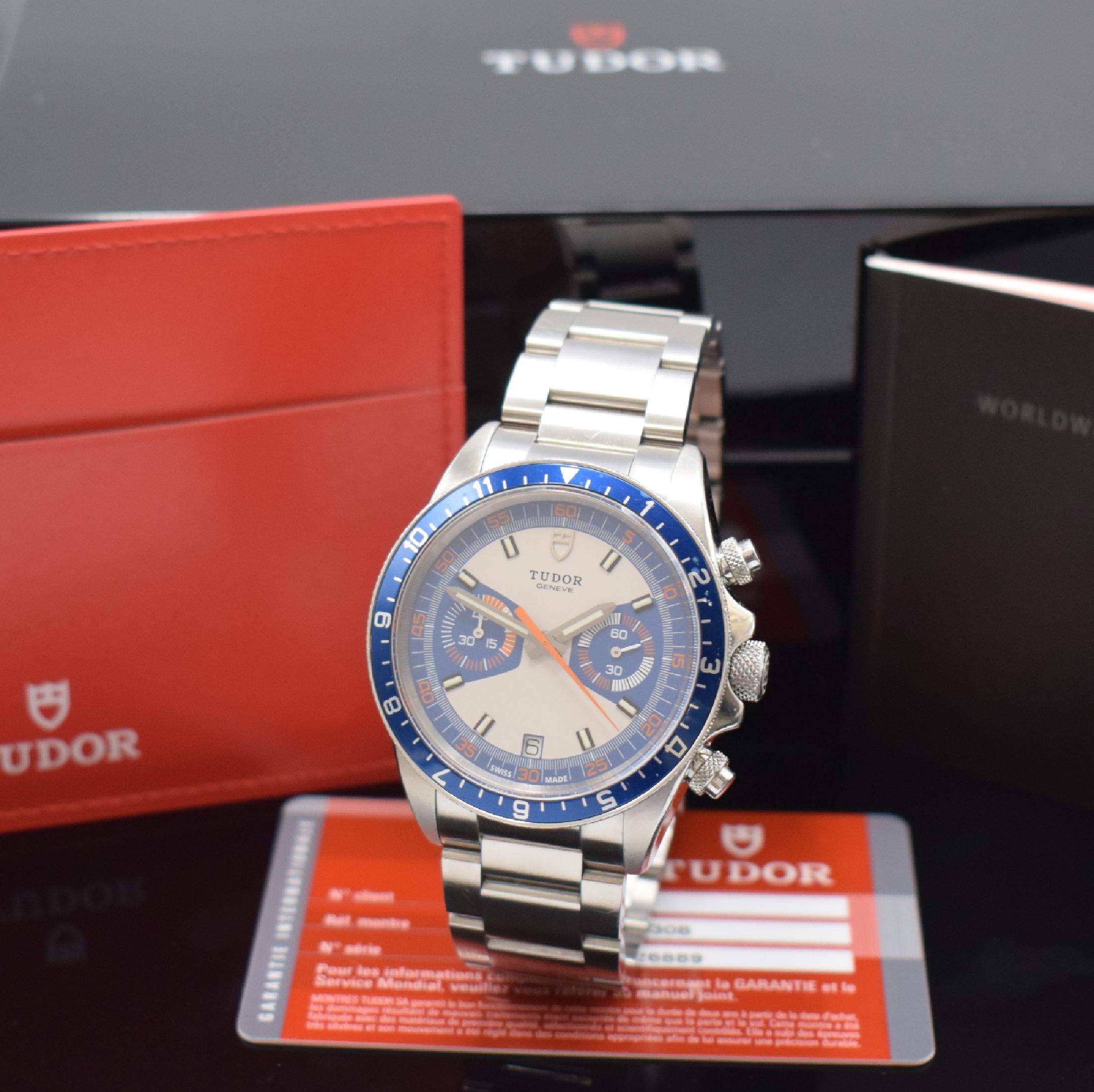 TUDOR Heritage Chrono Herrenarmbanduhr Referenz 70330B, Automatik, verschr. Edelstahlgehäuse, orig. Gliederband m. Faltschl., 2-farb. Zifferbl. m. ...