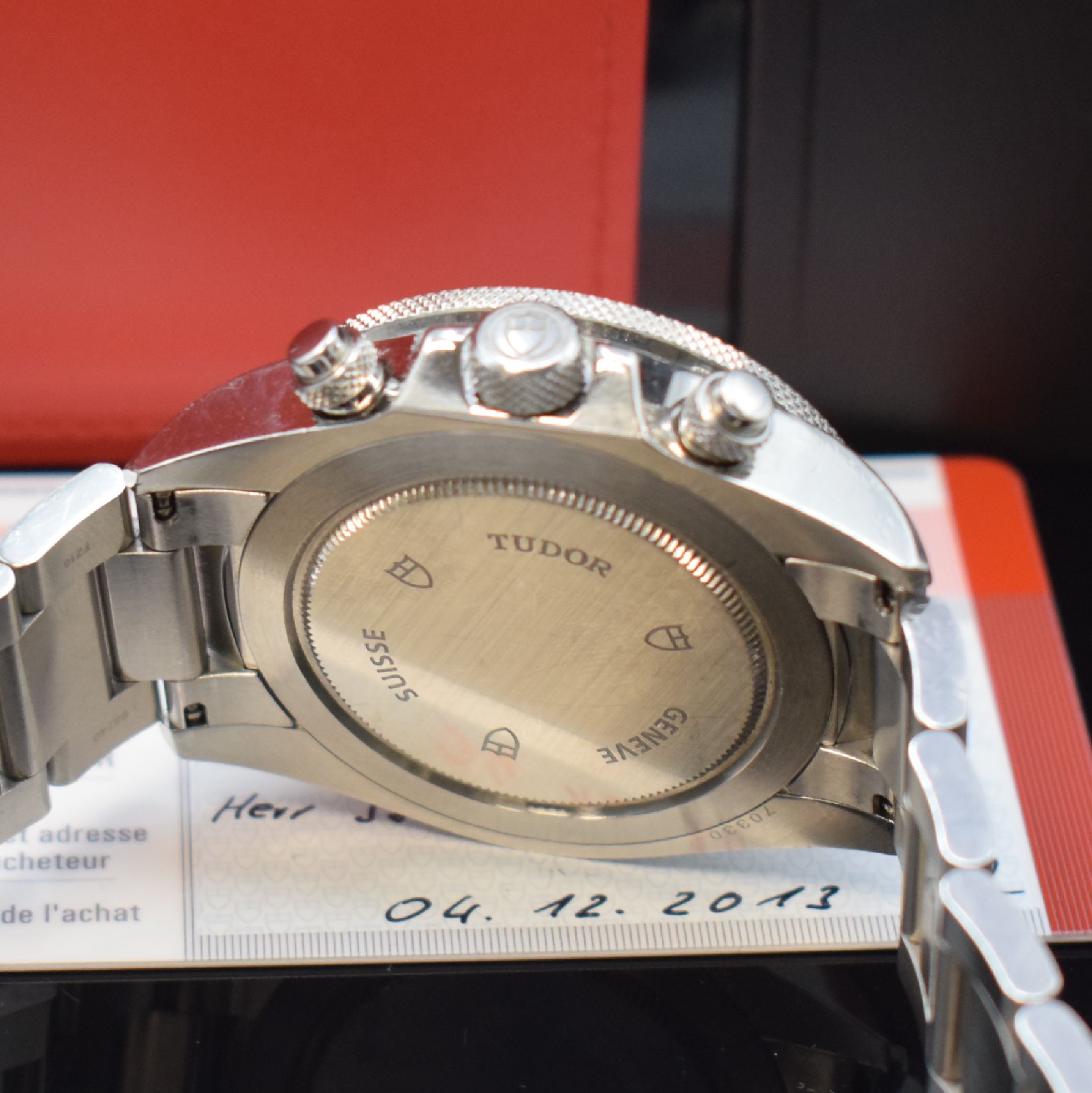 Detail e: TUDOR Heritage Chrono Herrenarmbanduhr Referenz 70330B, Automatik, verschr. Edelstahlgehäuse, orig. Gliederband m. Faltschl., 2-farb. Zifferbl. m. ...