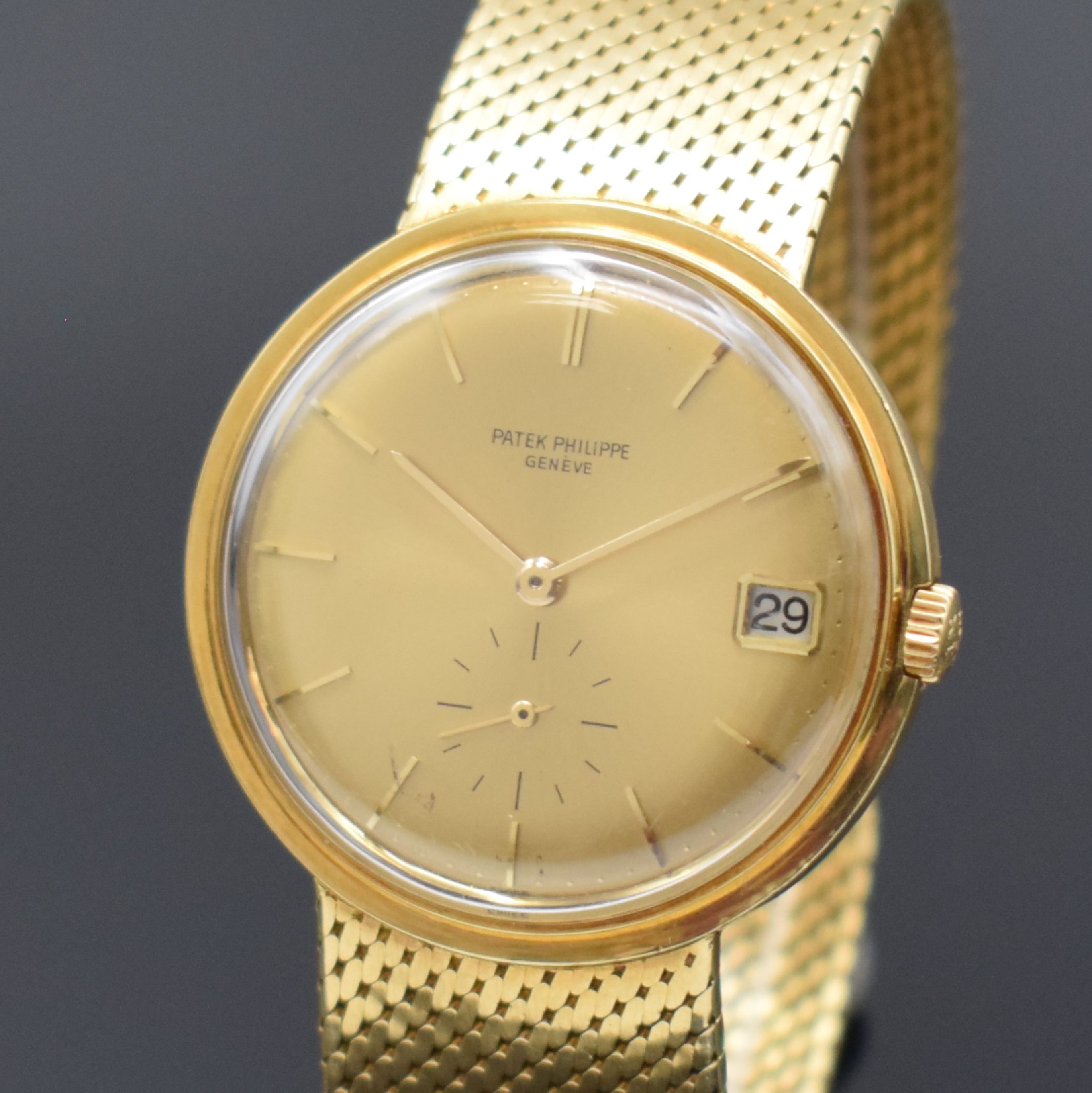 Detail a: PATEK PHILIPPE "Monodate" Referenz 3445 feine Herrenarmbanduhr in GG 750/000, Schweiz um 1965, Automatik, 2-teil. Gehäuse, Boden geschr., ...