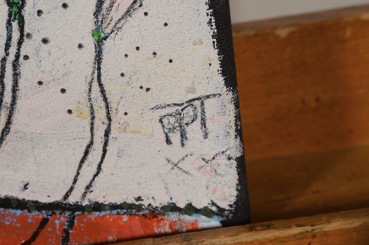 Detail a: Peter Padubrin-Thomys, geb. 1968 Halle/Saale , Autodidakt, der Naiven Malerei verpflichtet "Gangsters Paradise", Öl/Lwd, monogrammiert, ...