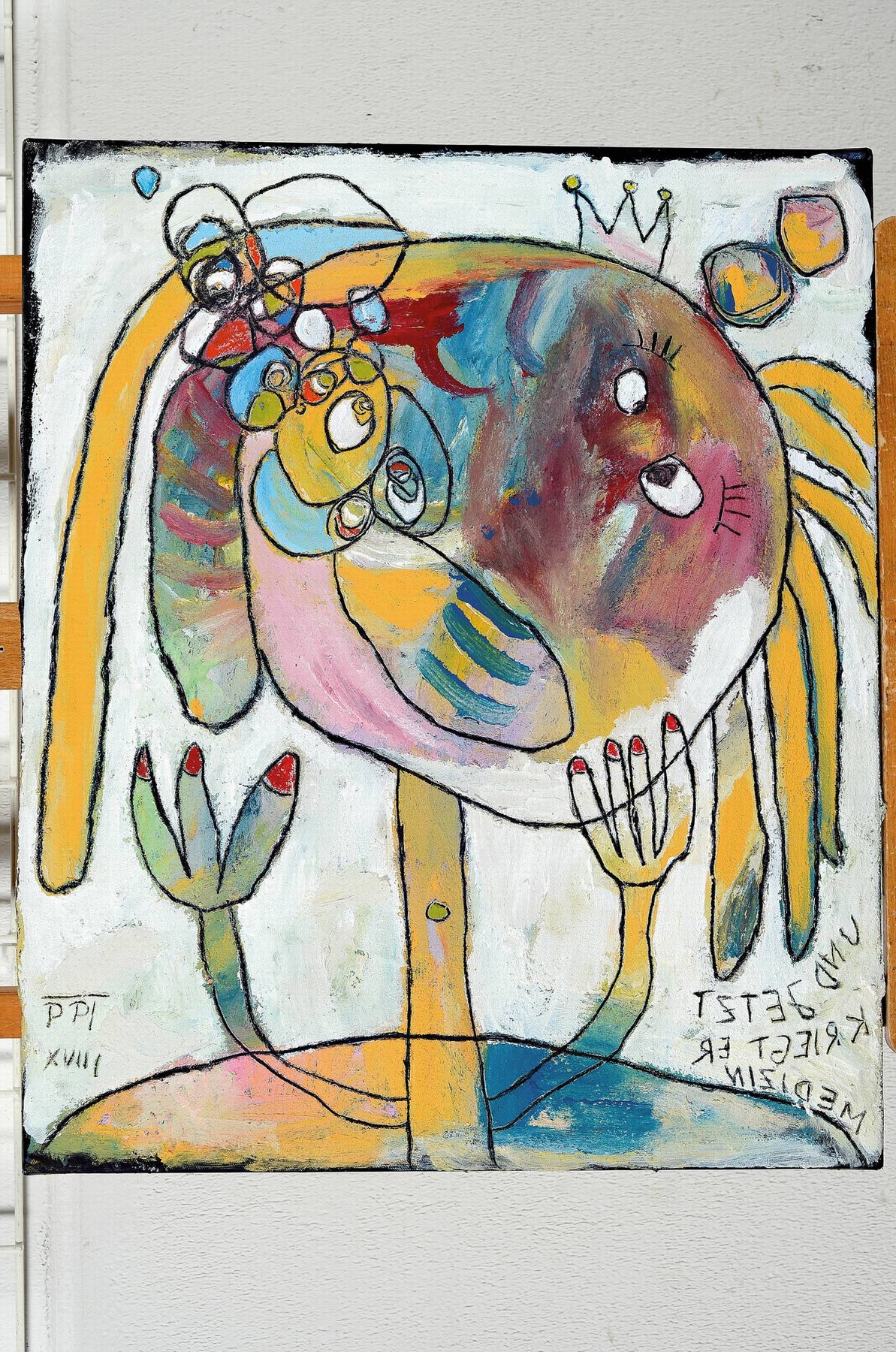 Detail k: Peter Padubrin-Thomys, geb. 1968 Halle /Saale , "Und jetzt kriegt er Medizin", datiert (20)18. monogrammiert, Öl/Lwd, 60x50 cm