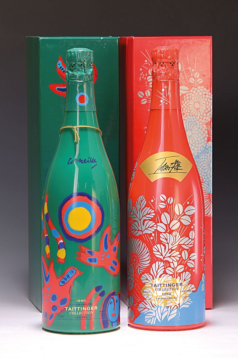 2 Flaschen Taittinger Collection 1988 Toshimitsu Imai und 1990 Corneille, Champagne Brut, je ca. 750ml, 12% Vol., ungeöffnet, je in orig. Karton