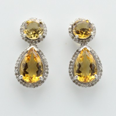 Image Paar Ohrgehänge mit Citrinen und Diamanten