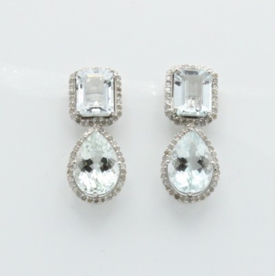 Image 26632337 - Paar Ohrgehänge mit Aquamarinen und Diamanten