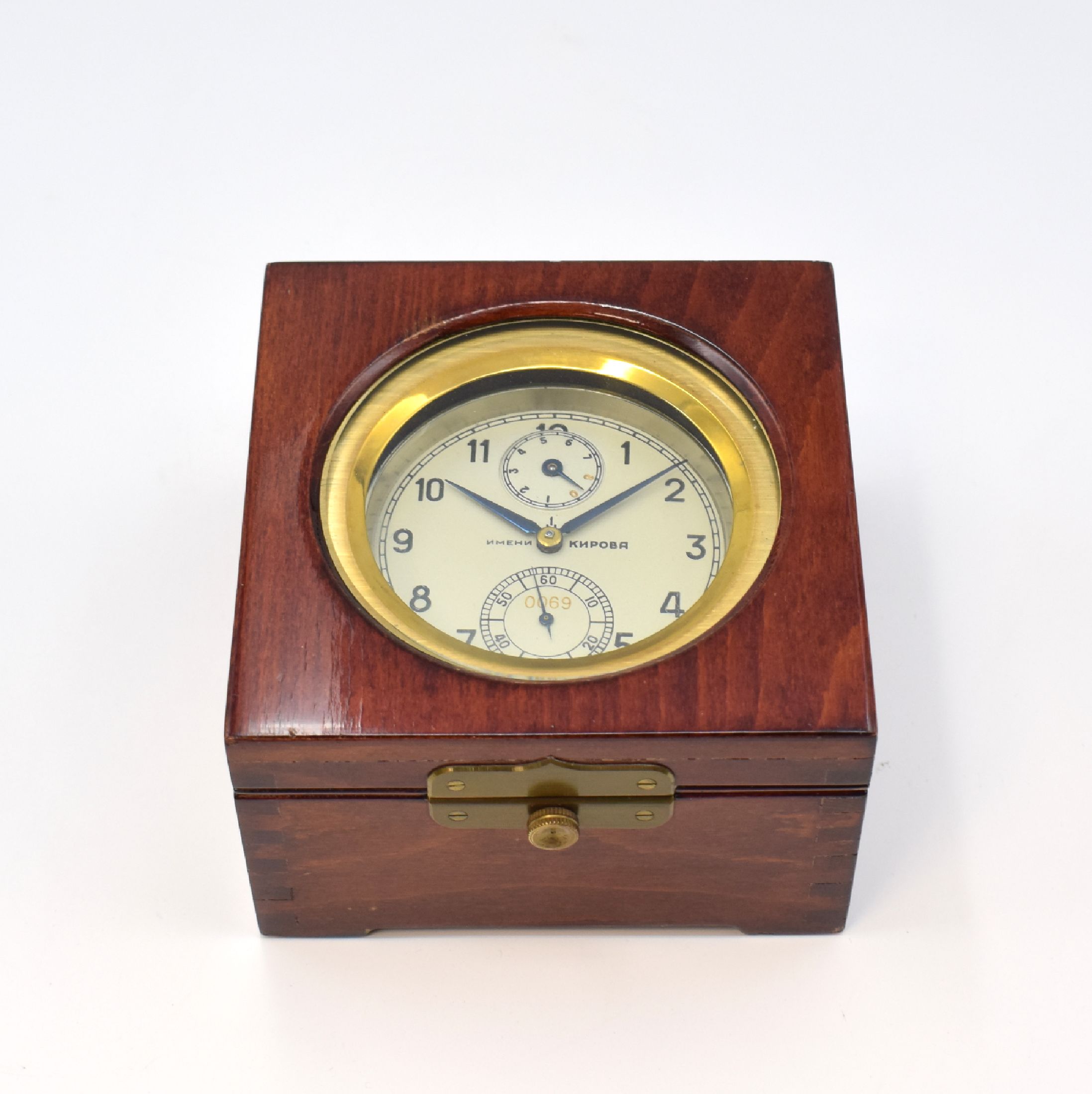 1. Moskauer Uhrenfabrik / KIROWA sehr seltener 8-Tage-Chronometer mit 15-Sek.-Remontoir, UDSSR um 1964, Aluminium-Geh., vernick. Lünette, verschr., ...