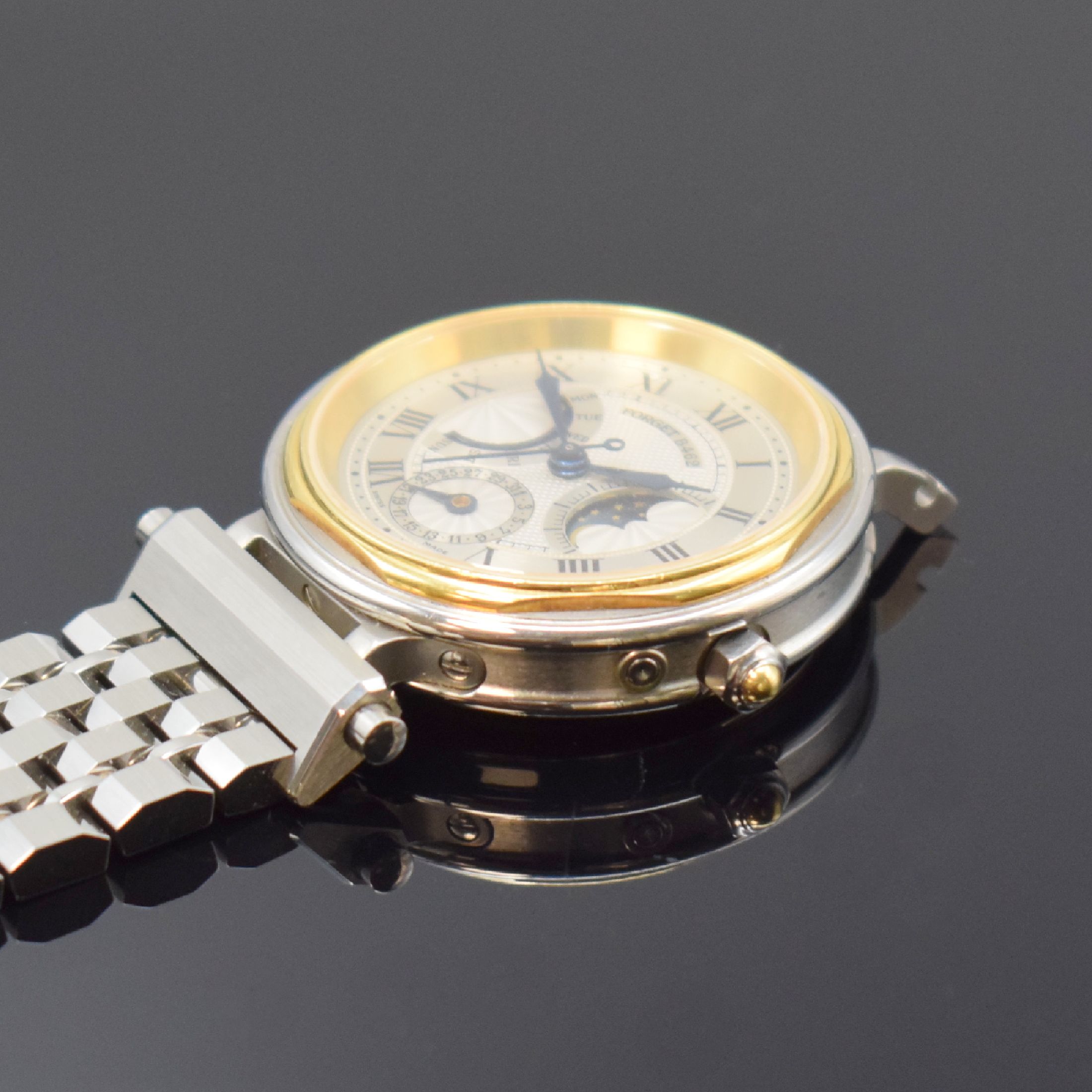 Detail c: FORGET Classic B Herrenarmbanduhr Chronometer mit Tag, Datum und Mondphase, Schweiz um 1990, Automatik, beids. vergl. Gehäuse in Edelstahl u. Gold ...