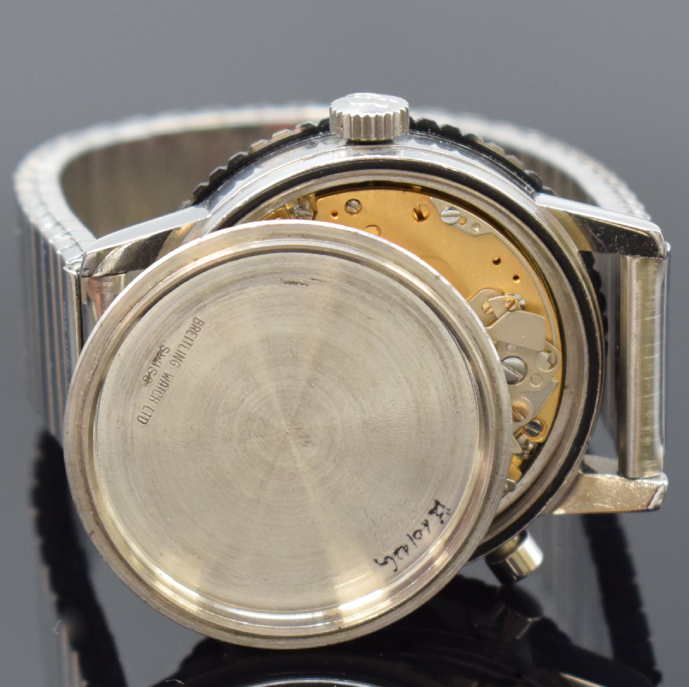 Detail f: BREITLING Chrono-Matic Referenz 2110 Armbanduhr mit Chronograph Kaliber 15, Schweiz um 1969, Automatik, Stahlgeh. m. geschr. Boden, beids. drehb. ...